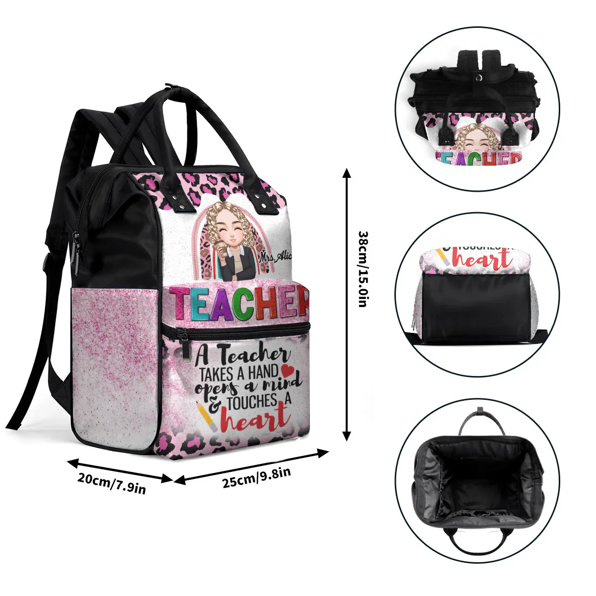 Teacher Takes Handopen Mind Touches Heart - Personalized Duckbilled Backpack For Teacher | CLTC05 PT - Image 6