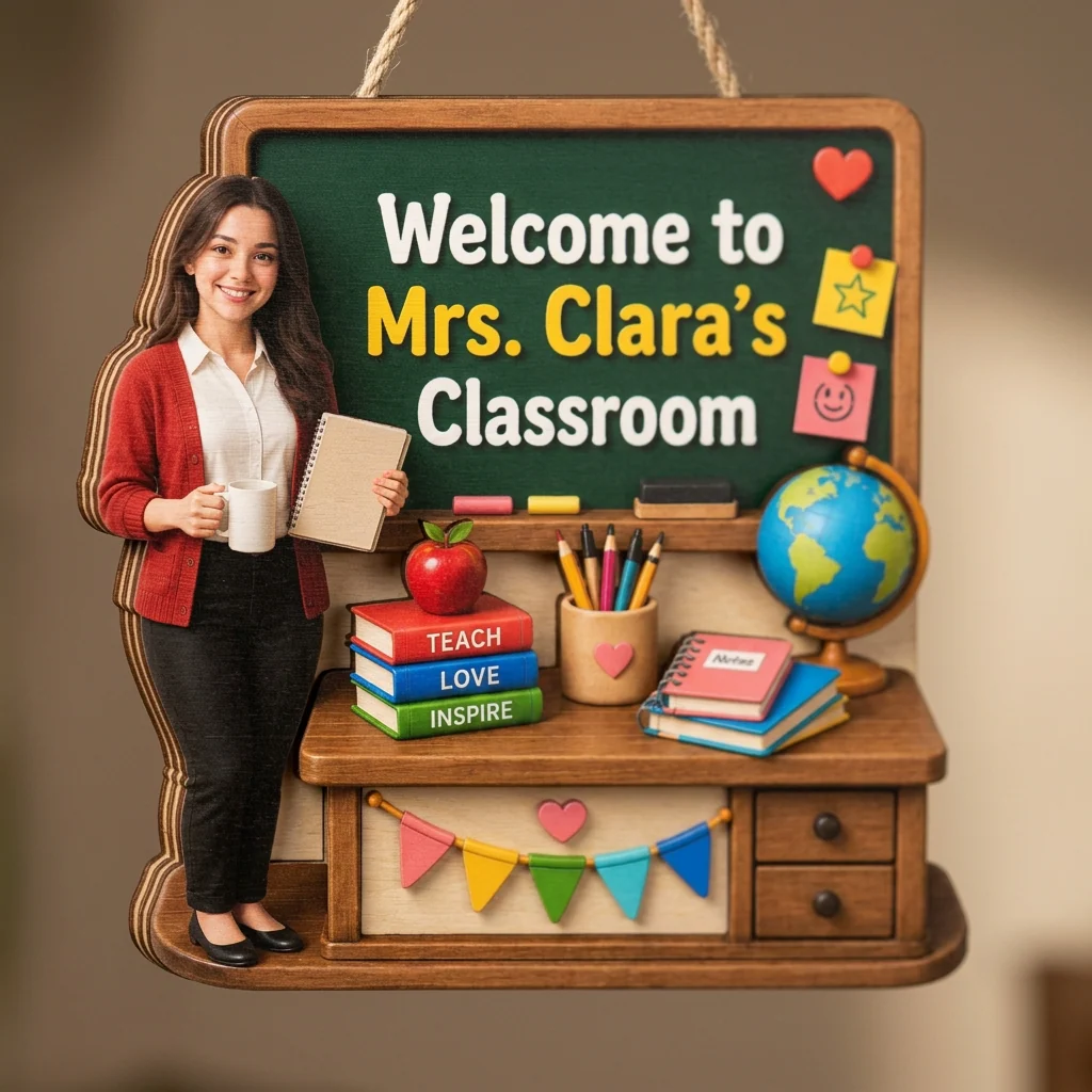 Teacher Welcome To Classroom Green Board - Personalized Shaped Wood Sign - Gift For Teacher - Image 2