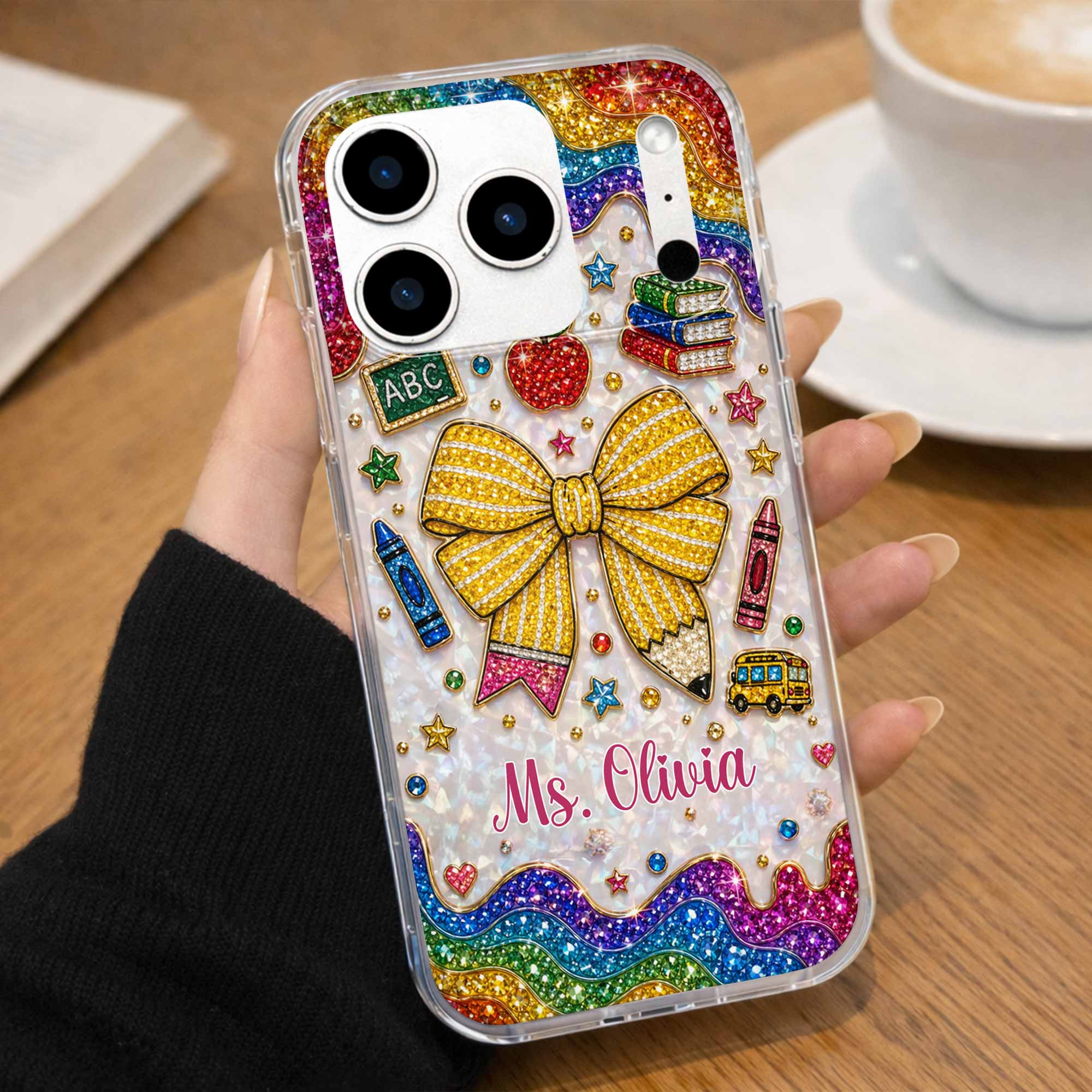 Teaching Is A Work Of Heart Pencil Bow And Apple - Personalized Bling Phone Case - Gifts For Teacher - Image 10