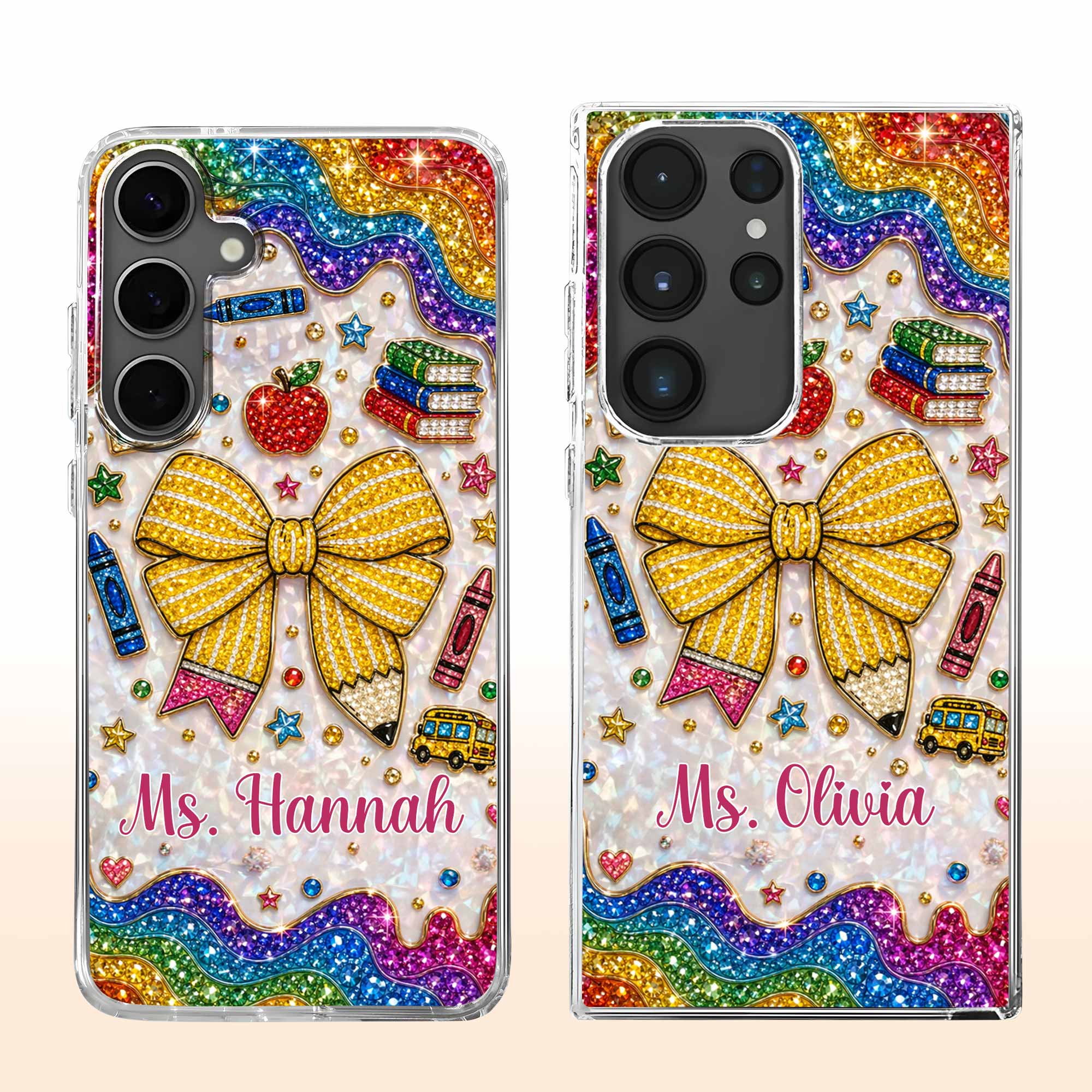 Teaching Is A Work Of Heart Pencil Bow And Apple - Personalized Bling Phone Case - Gifts For Teacher - Image 4