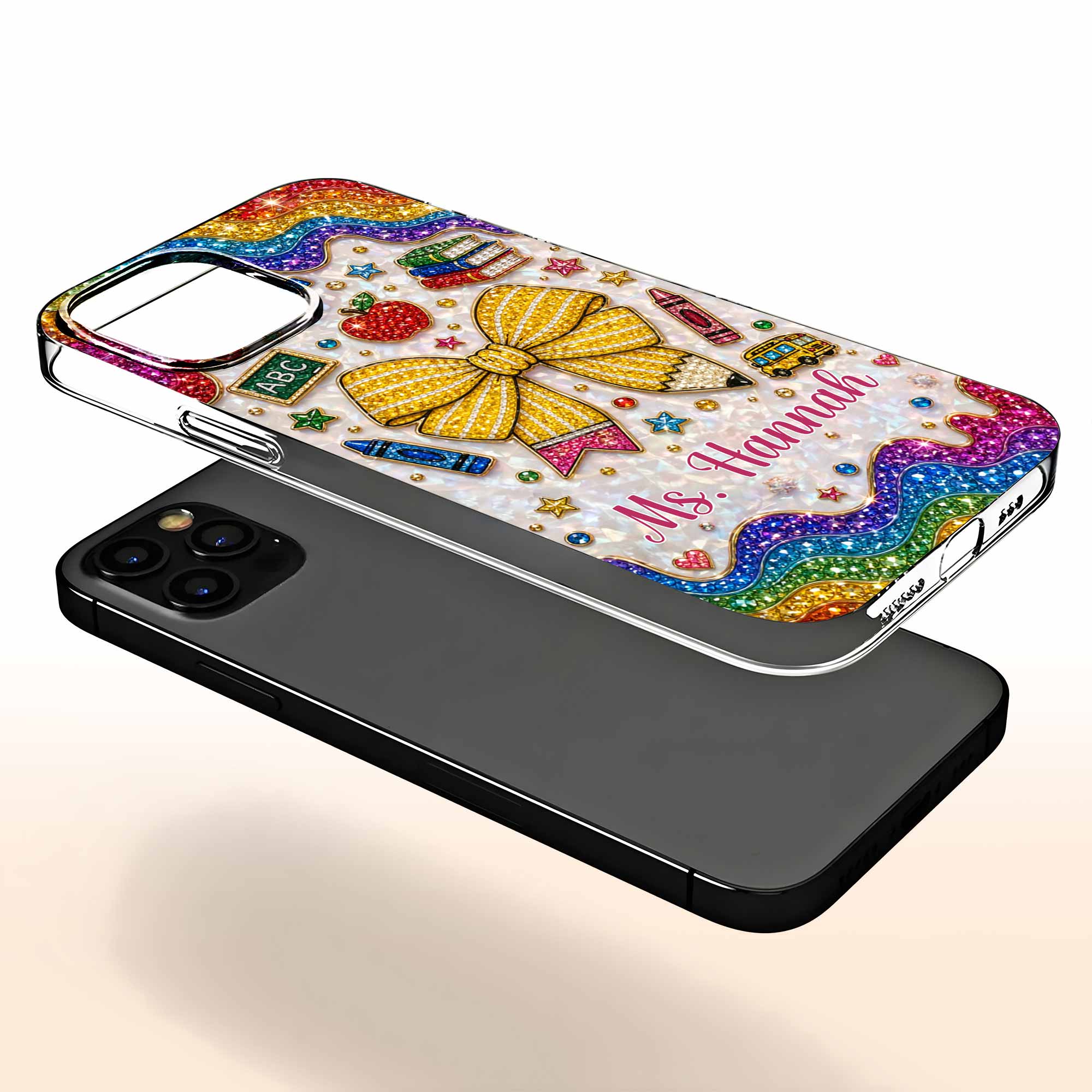 Teaching Is A Work Of Heart Pencil Bow And Apple - Personalized Bling Phone Case - Gifts For Teacher - Image 8
