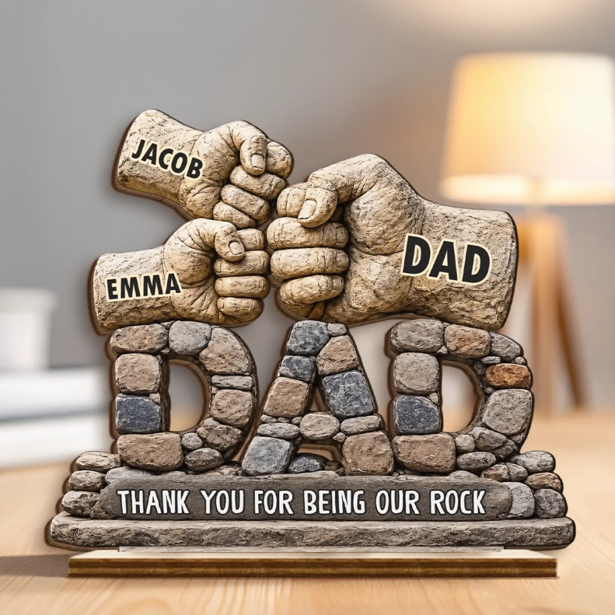 Thank You For Being Our Rock Dad - Personalized Standing Wooden Plaque - Gift For Dad, Grandpa