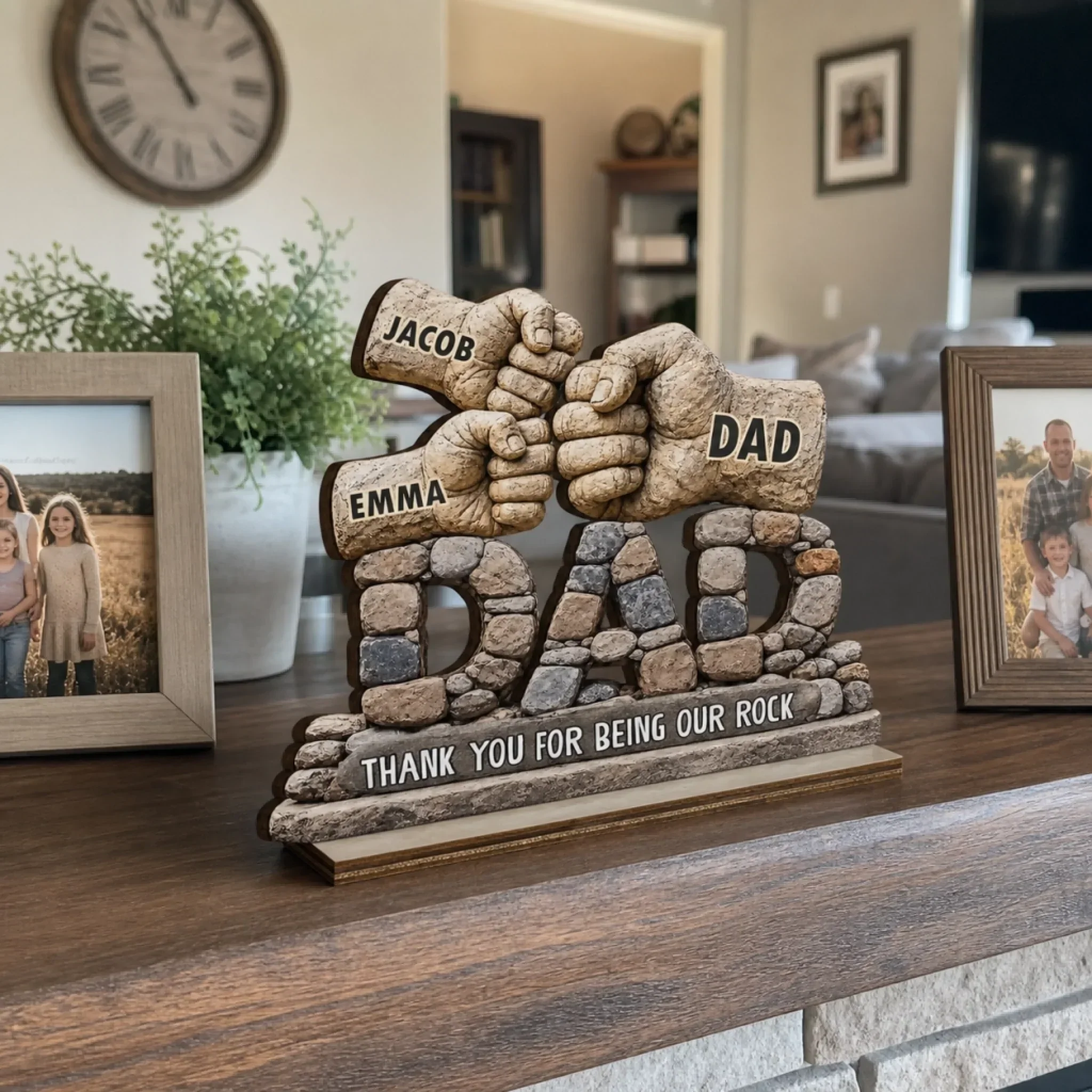 Thank You For Being Our Rock Dad - Personalized Standing Wooden Plaque - Gift For Dad, Grandpa - Image 2