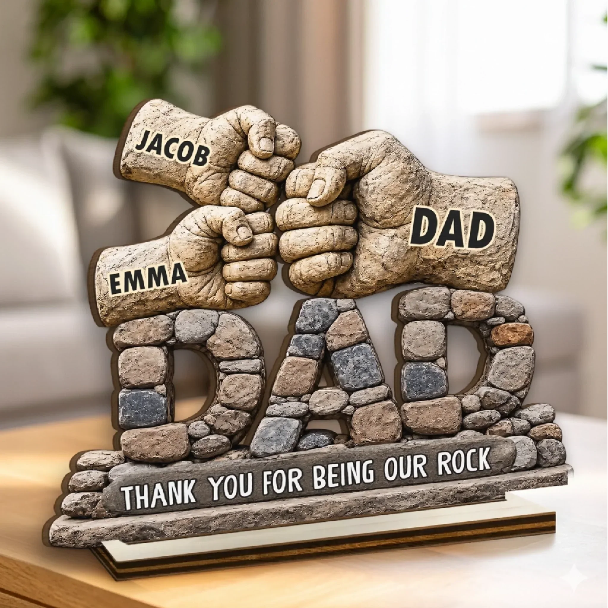Thank You For Being Our Rock Dad - Personalized Standing Wooden Plaque - Gift For Dad, Grandpa - Image 3