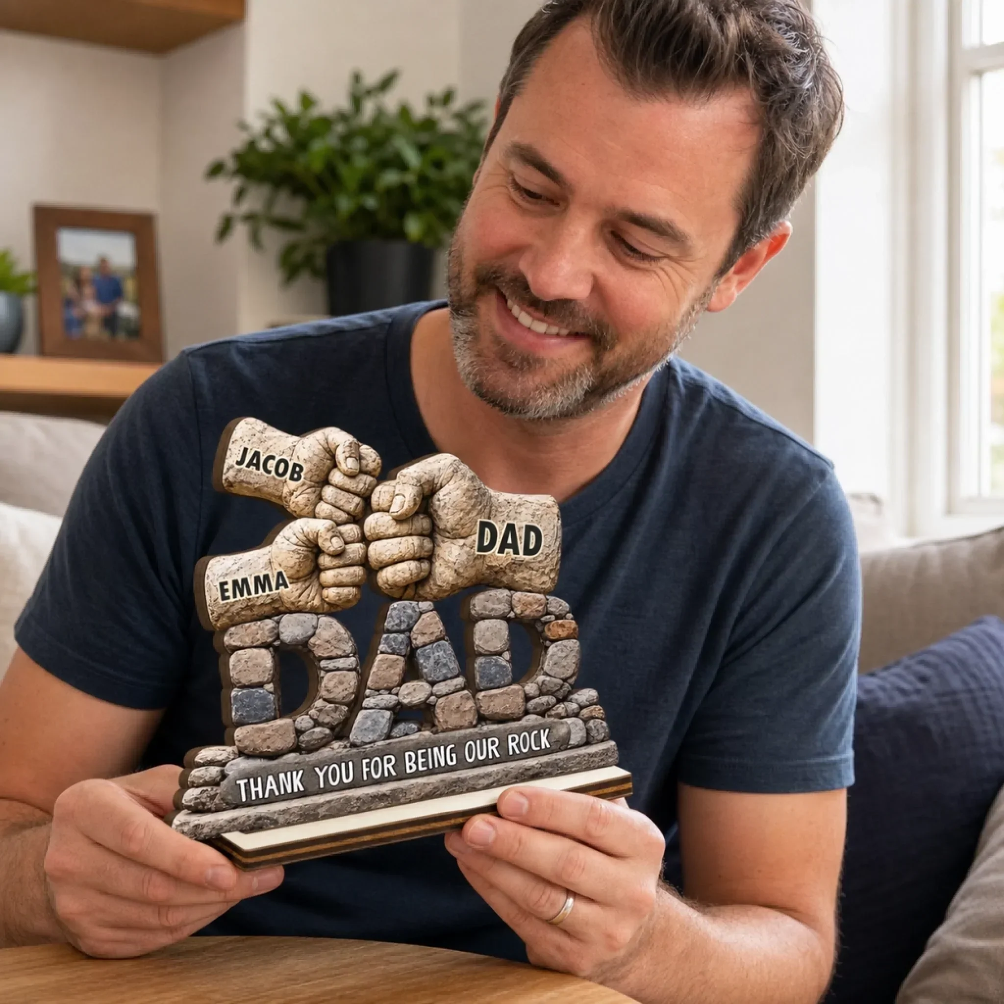Thank You For Being Our Rock Dad - Personalized Standing Wooden Plaque - Gift For Dad, Grandpa - Image 4