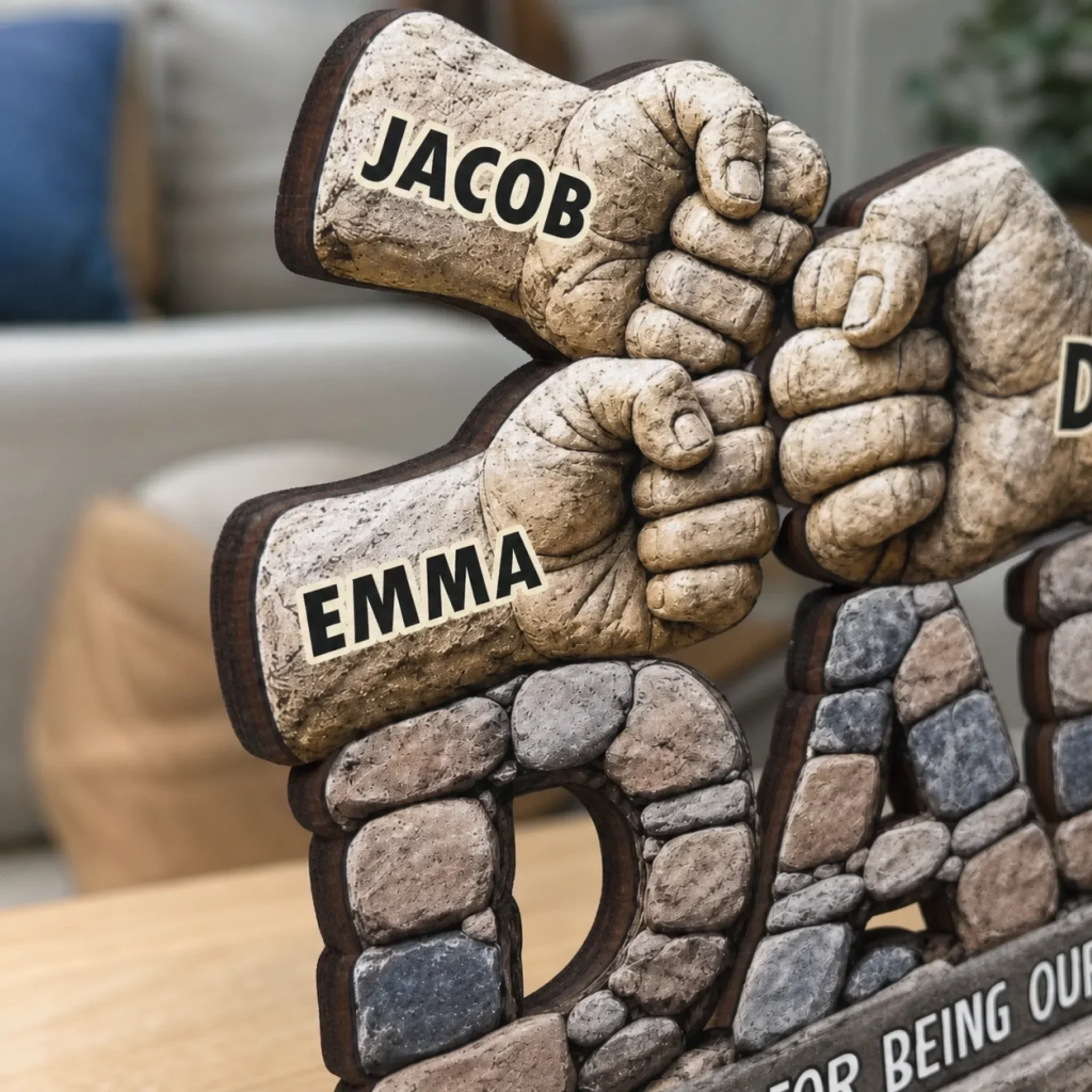 Thank You For Being Our Rock Dad - Personalized Standing Wooden Plaque - Gift For Dad, Grandpa - Image 5