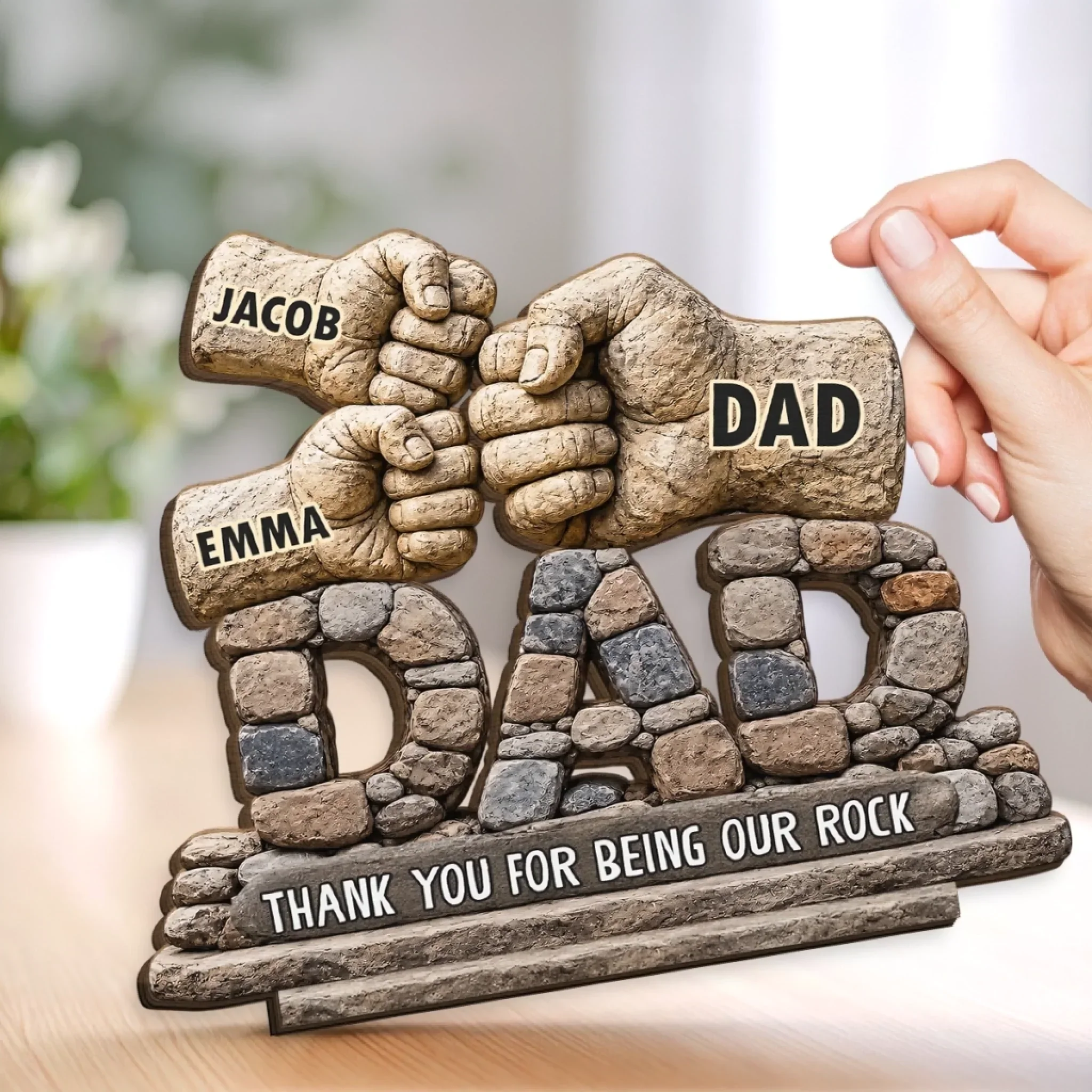 Thank You For Being Our Rock Dad - Personalized Standing Wooden Plaque - Gift For Dad, Grandpa - Image 6