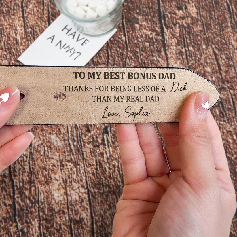 Thank You To My Best Bonus Dad - Gift For Father's Day - Personalized Engraved Leather Belt - Image 2