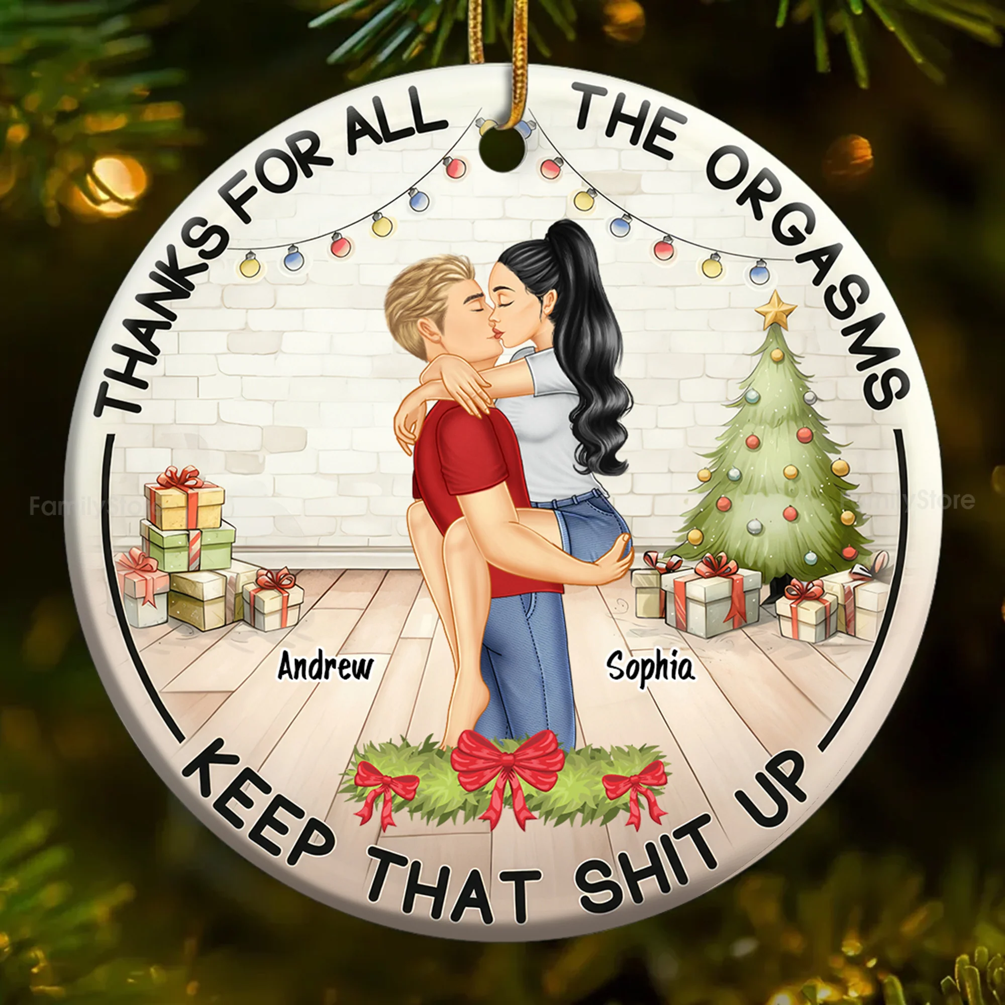 Thanks For All The Orgasms Funny Couple - Personalized Ceramic Ornament - Christmas Gift For Couple | GR7 NL122 - Image 3