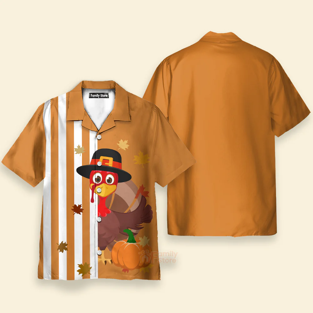 Thanksgiving Turkey Stripe Pattern Hawaiian Shirt - Image 2