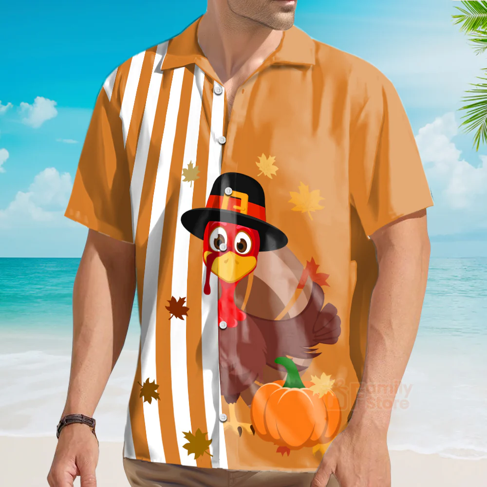 Thanksgiving Turkey Stripe Pattern Hawaiian Shirt - Image 3