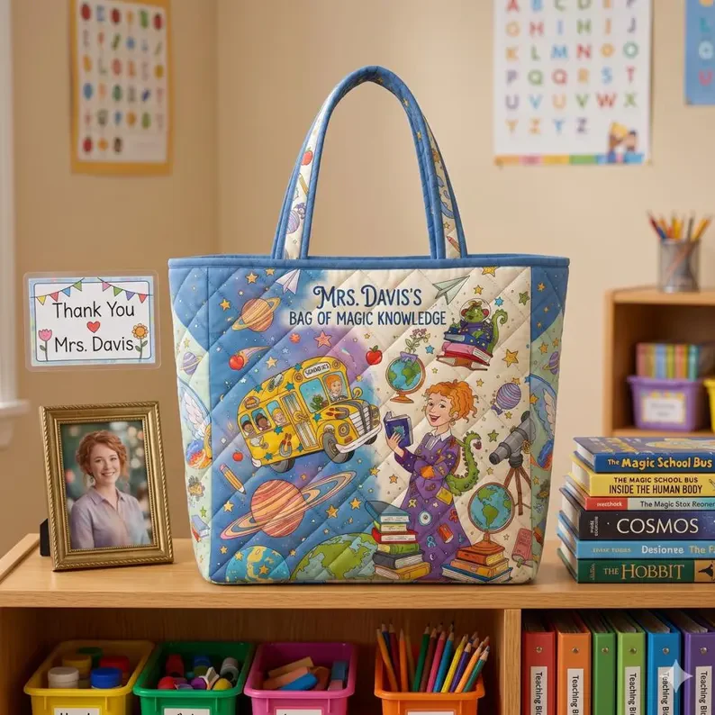 The Bag Of Magic Knowledge - Personalized Quilted Tote Bag - Gift For Teacher - Image 2