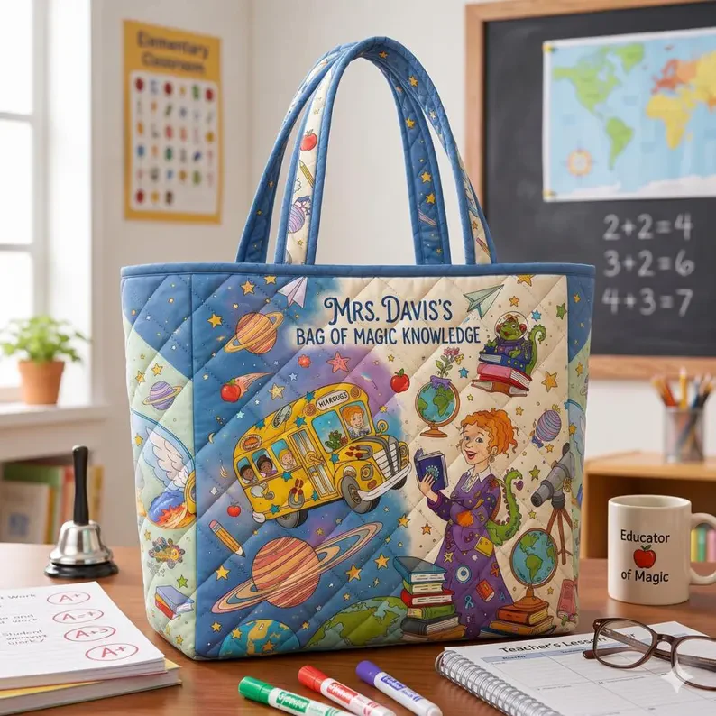 The Bag Of Magic Knowledge - Personalized Quilted Tote Bag - Gift For Teacher - Image 3