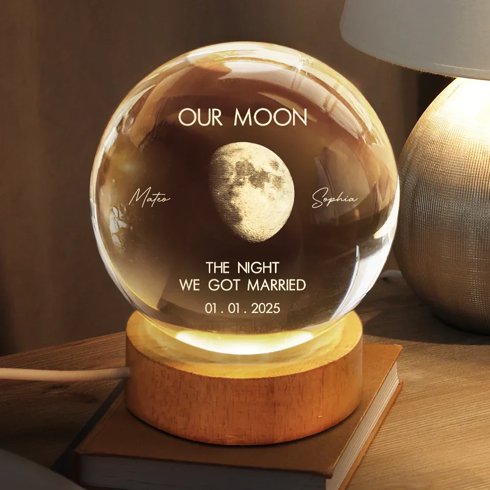 The Beginning Of Our Forever - Personalized Moon Phase Crystal Globe Lamp - Gift For Couple - Image 2
