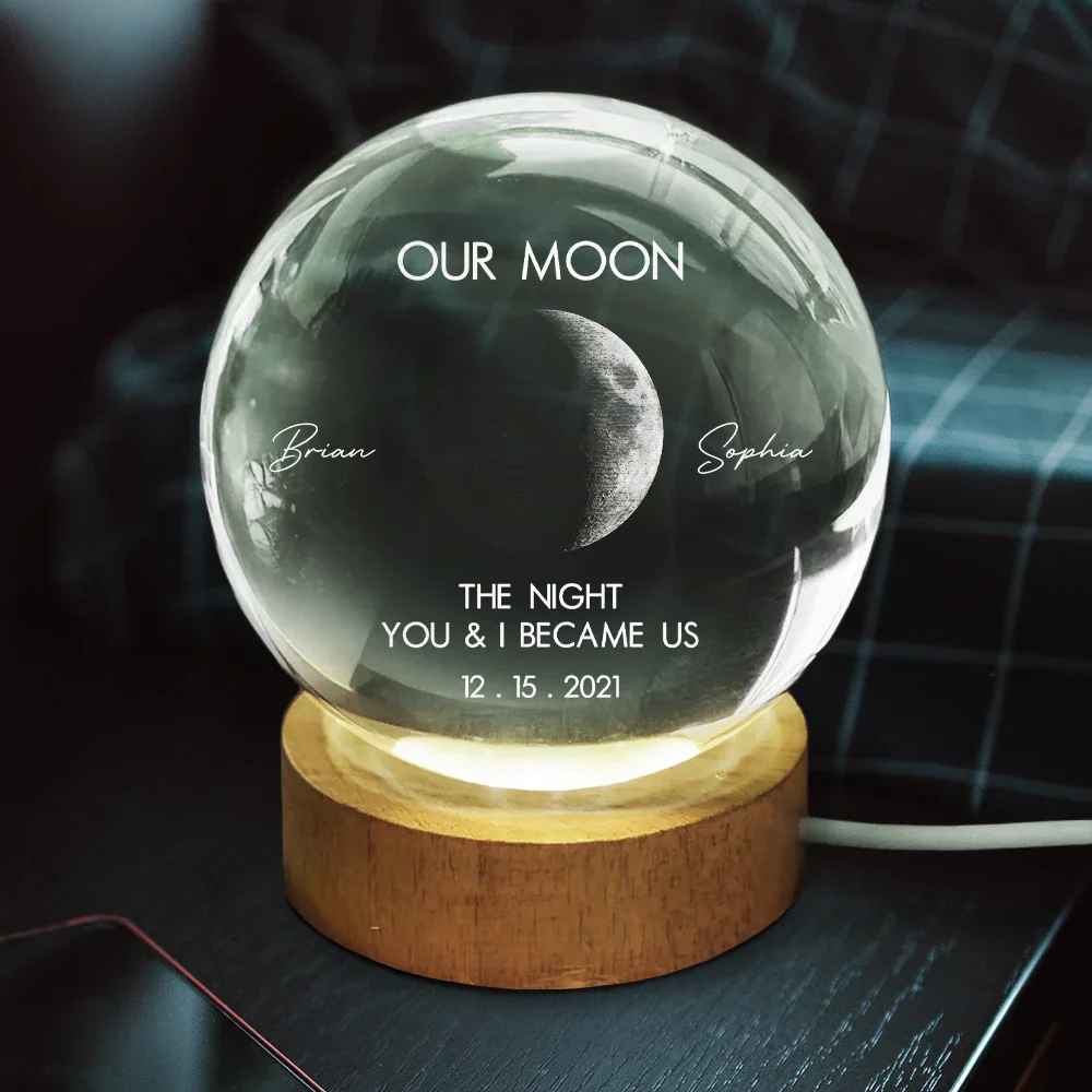 The Beginning Of Our Forever - Personalized Moon Phase Crystal Globe Lamp - Gift For Couple - Image 3