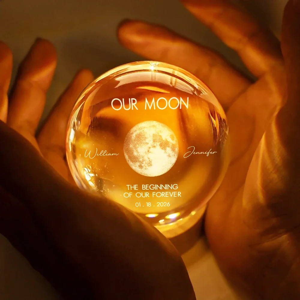 The Beginning Of Our Forever - Personalized Moon Phase Crystal Globe Lamp - Gift For Couple - Image 4