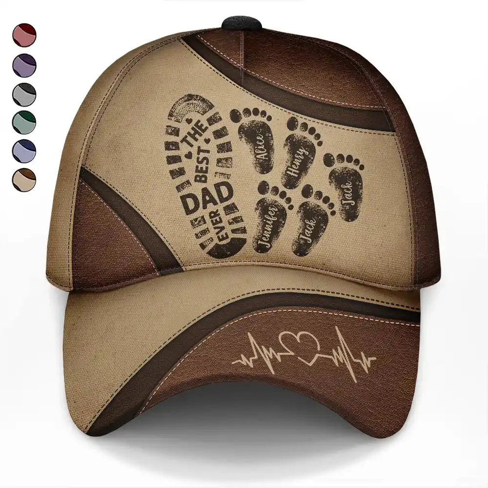 The Best Dad Grandpa Ever Footprints - Personalized Classic Cap - Gift For Dad, Grandpa, Father's Day | NA94