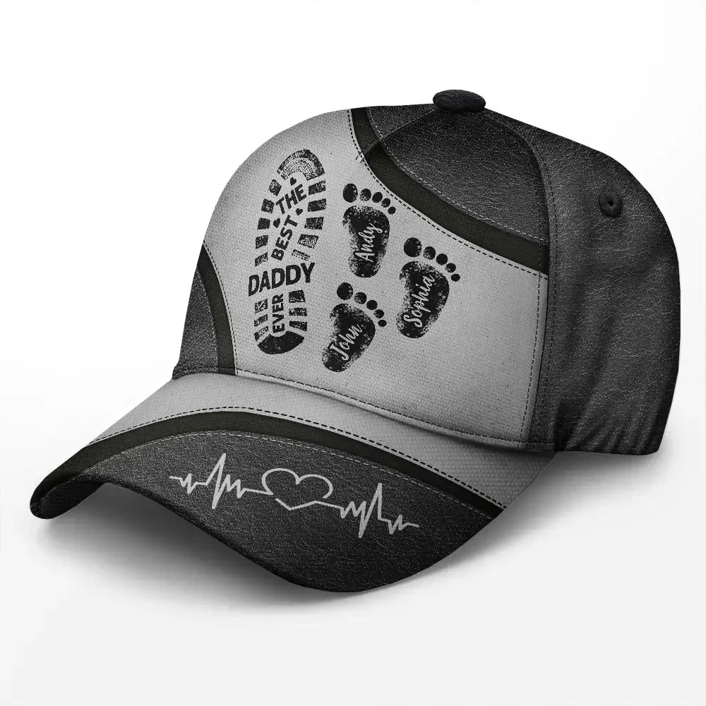 The Best Dad Grandpa Ever Footprints - Personalized Classic Cap - Gift For Dad, Grandpa, Father's Day | NA94 - Image 2