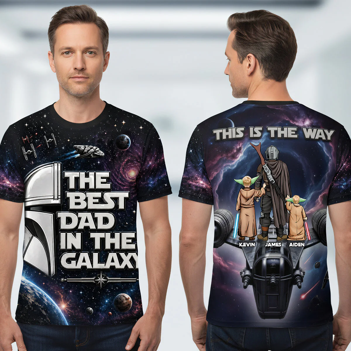The Best Dad In The Galaxy - Personalized AOP TShirt - Gift For Dad