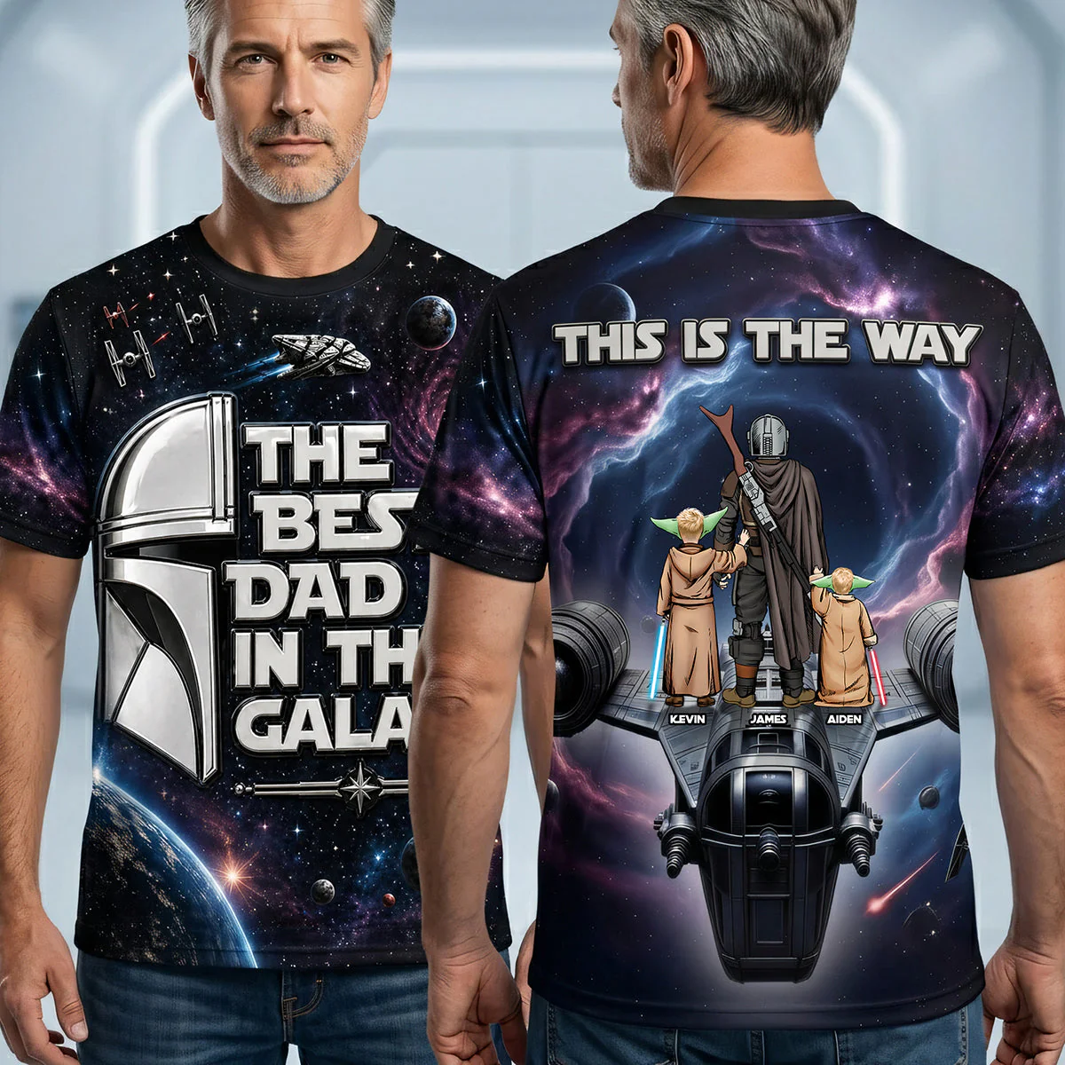 The Best Dad In The Galaxy - Personalized AOP TShirt - Gift For Dad - Image 2