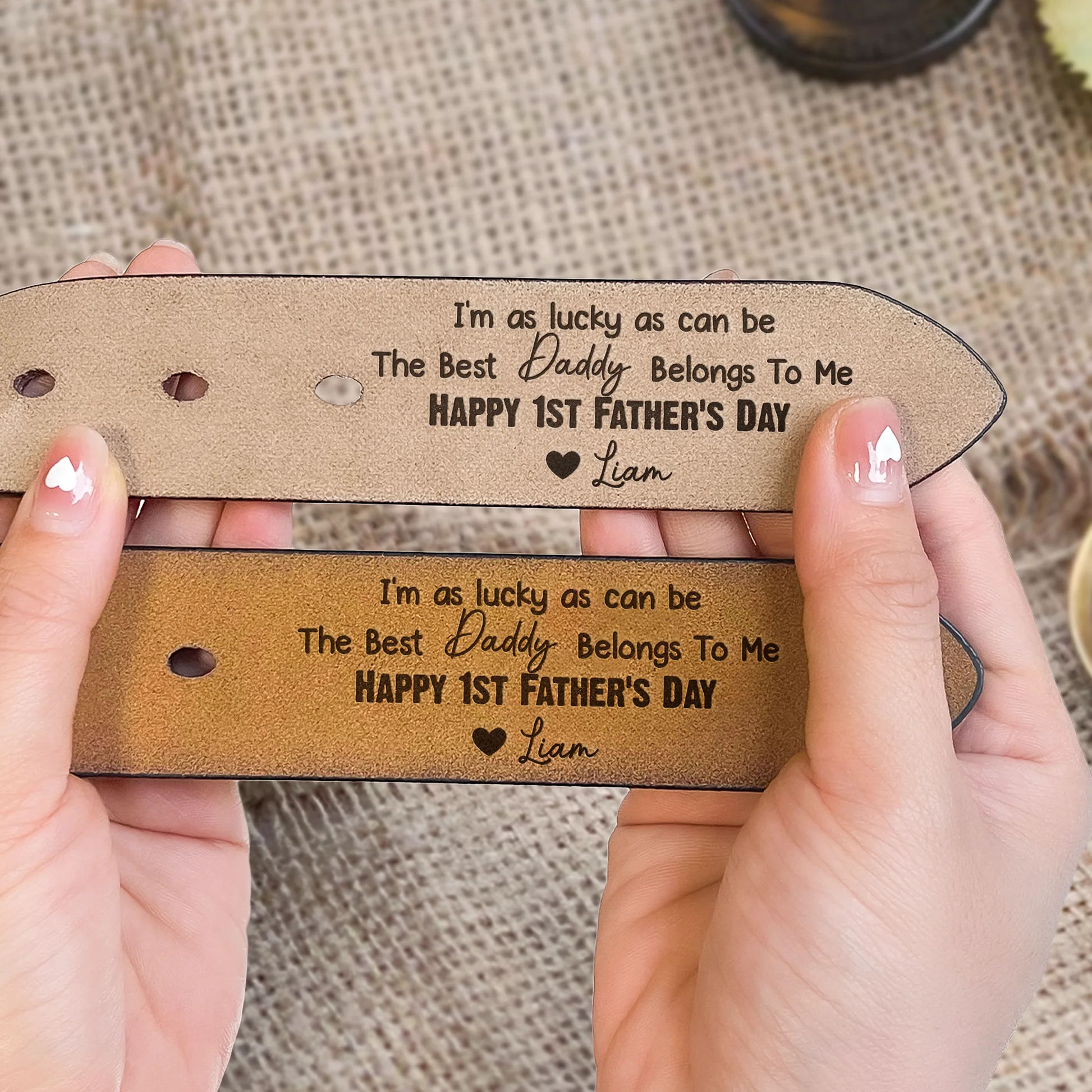 The Best Daddy Belongs To Me - Gift For Dad - Personalized Engraved Leather Belt - Image 2
