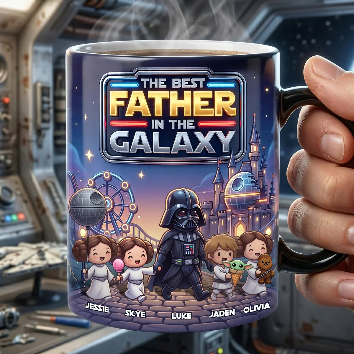 The Best Father In The Galaxy - Personalized Changing Mug - Gift For Dad, Father's Day
