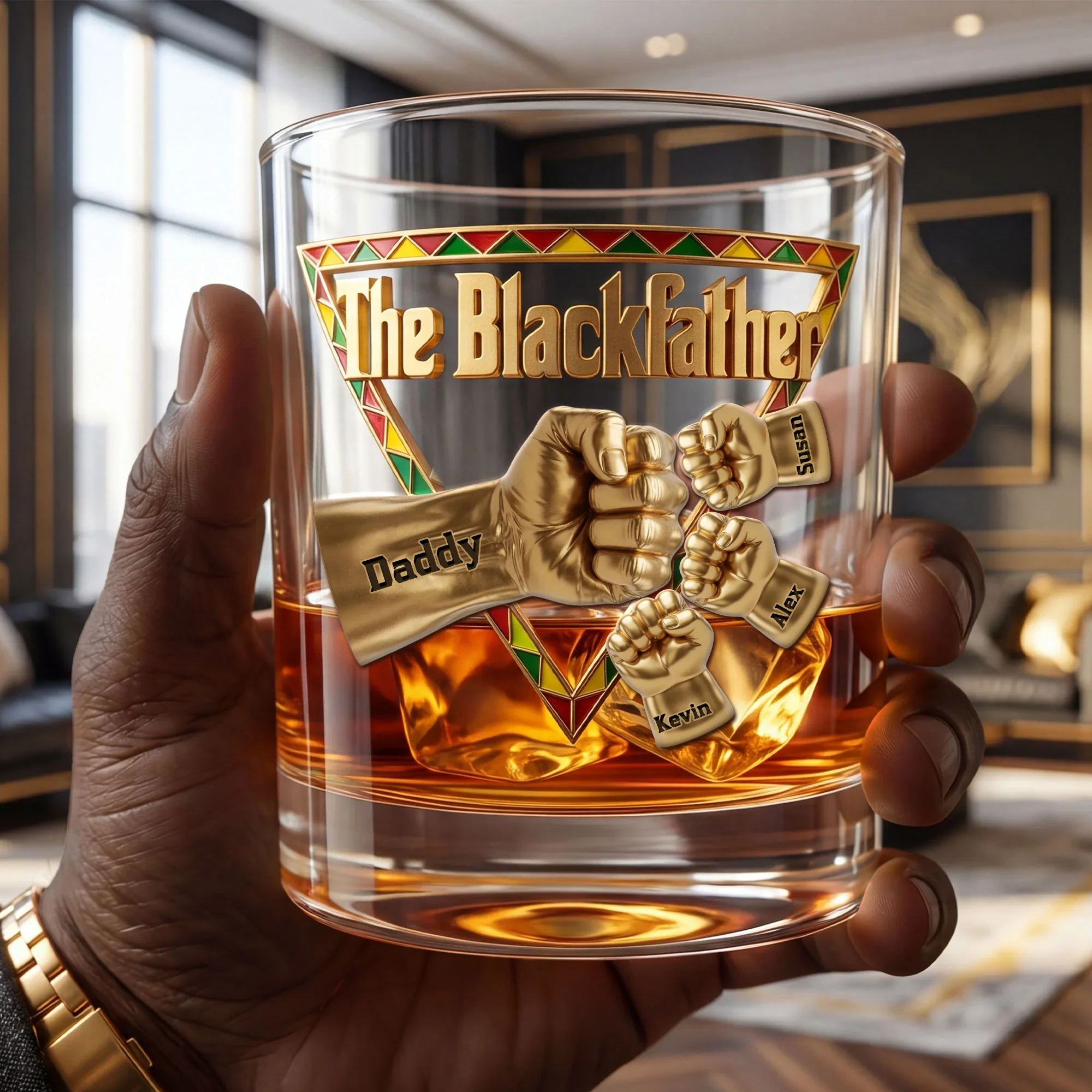 The Black Father - Personalized Dad Kids Hands Whiskey Glass -  Gifts For Dad - Image 3