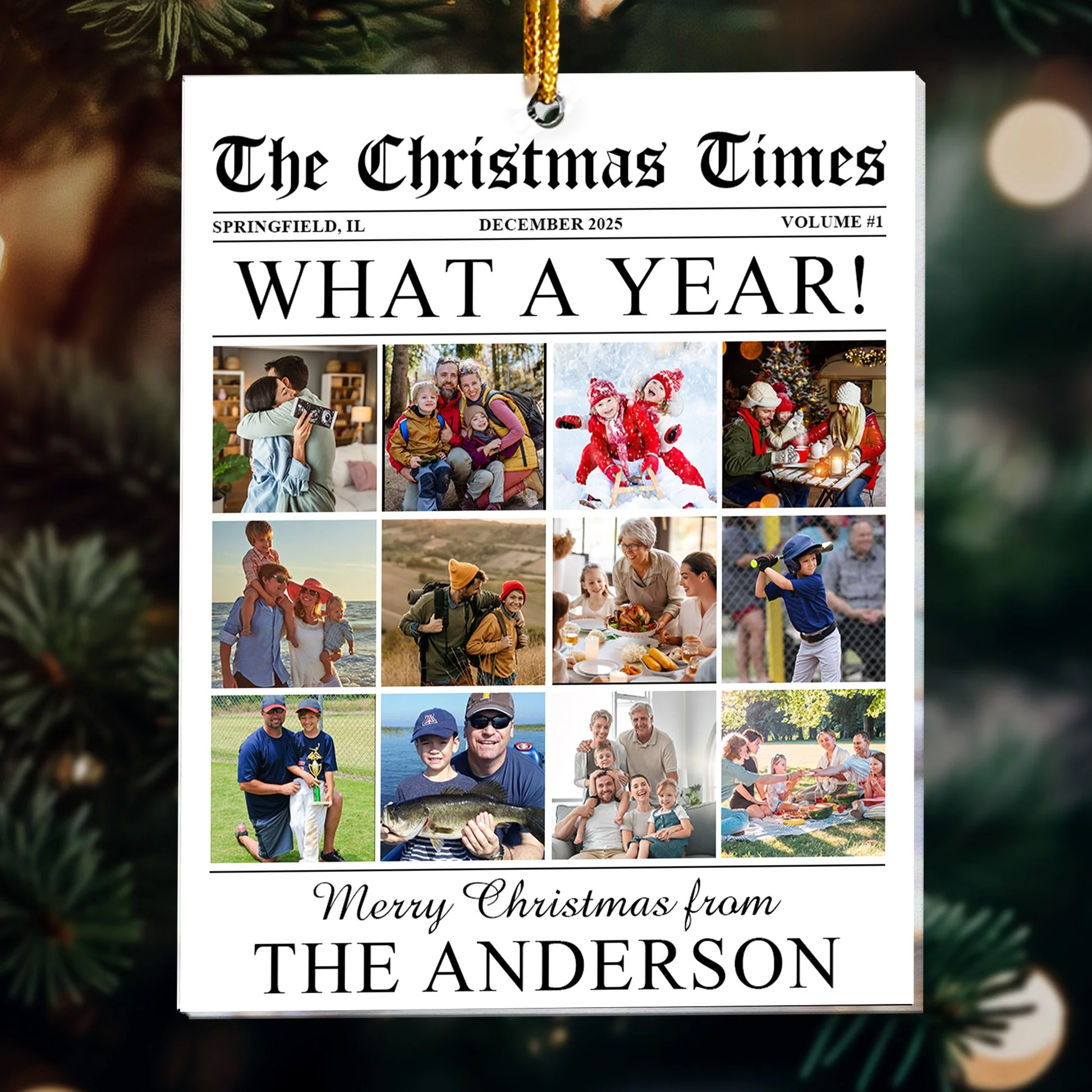 The Christmas Times Newspaper: What A Year - Personalized Acrylic Photo Ornament - Gift For Family, Friend HH01