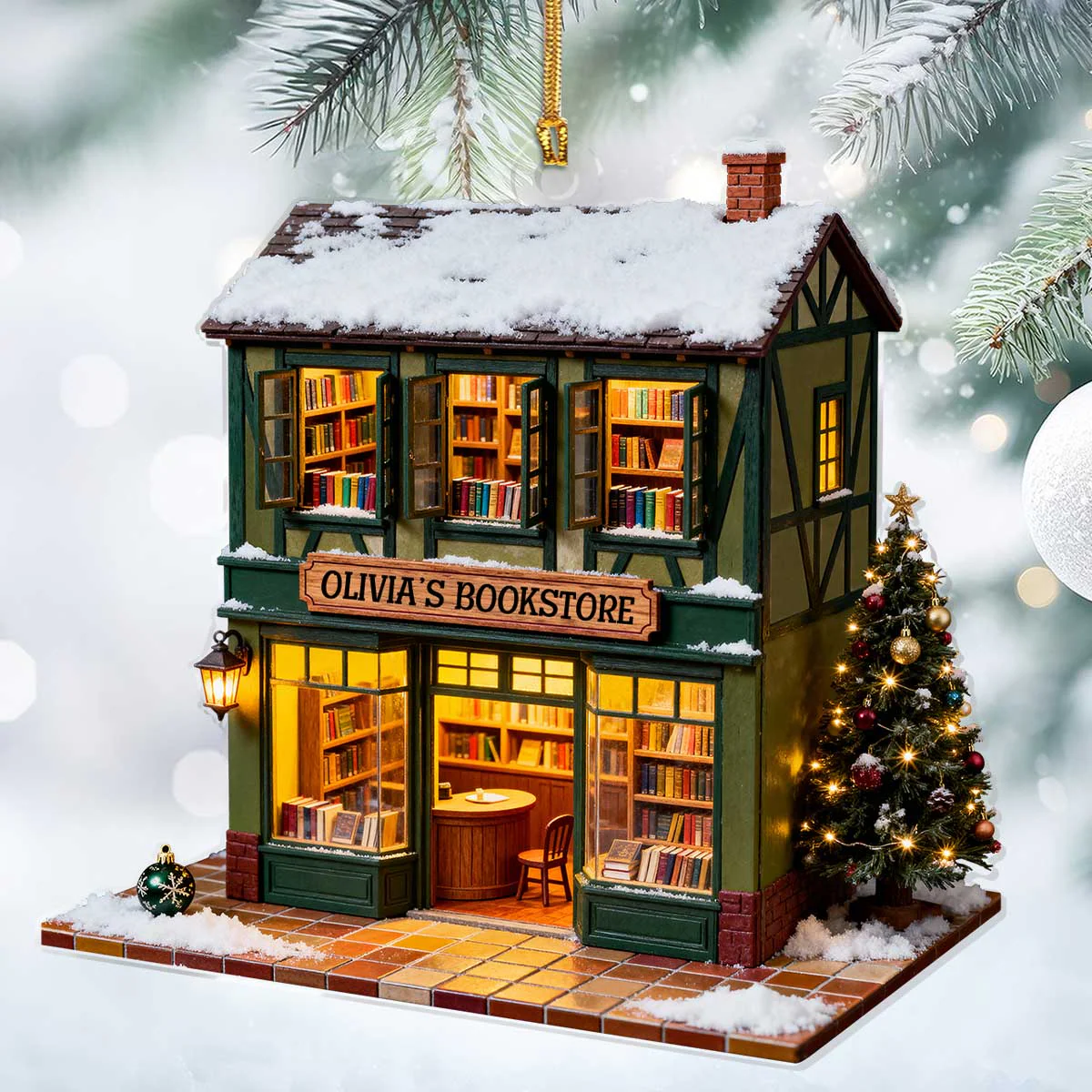 The Enchanted Bookstore - Personalized Acrylic Ornament - Christmas Gift For Book Lovers HH01