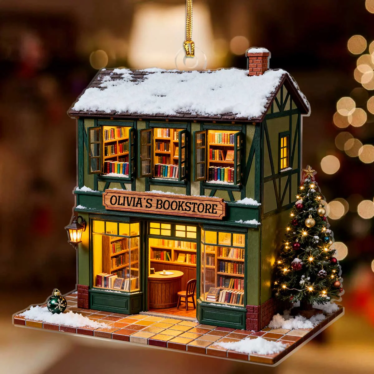 The Enchanted Bookstore - Personalized Acrylic Ornament - Christmas Gift For Book Lovers HH01 - Image 2