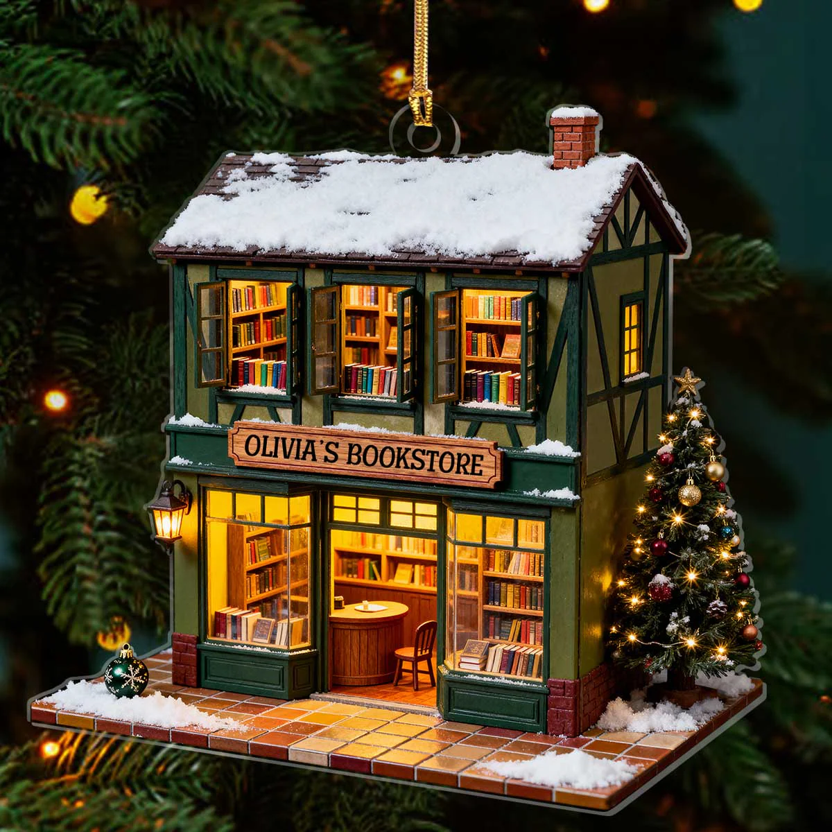 The Enchanted Bookstore - Personalized Acrylic Ornament - Christmas Gift For Book Lovers HH01 - Image 3