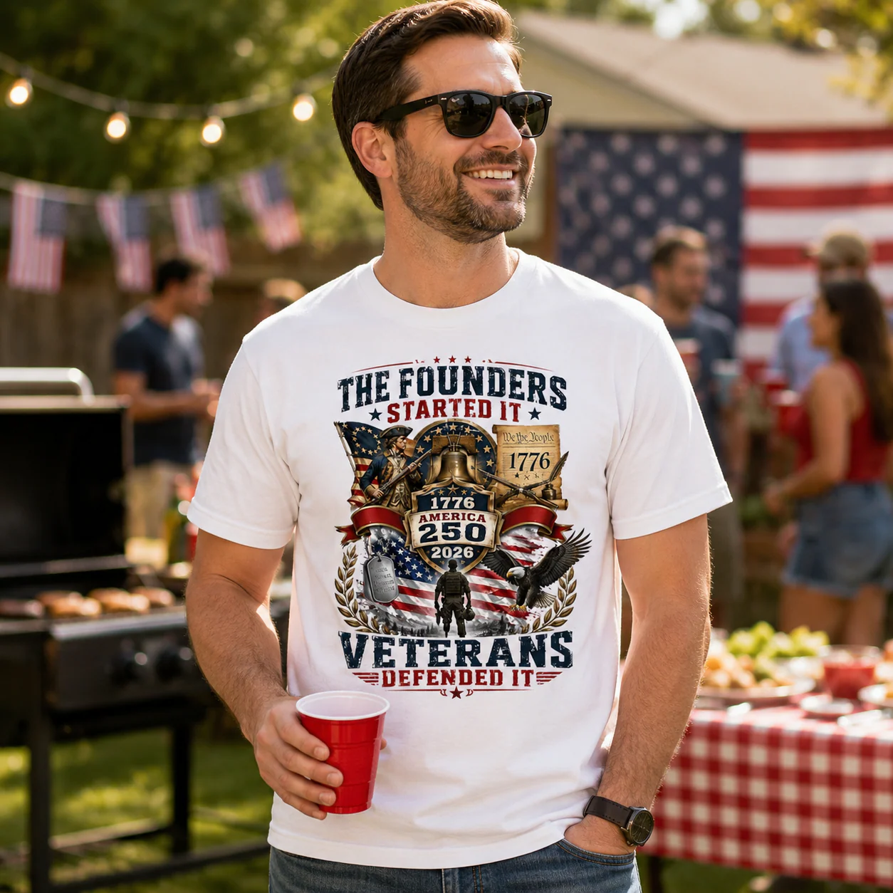 The Founders Started It Veterans Defended It America 250th Anniversary - Patriotic Shirt - Gift For Patriots - Image 2