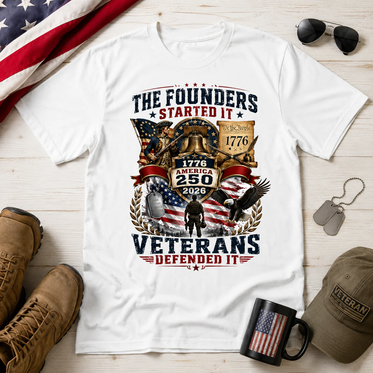 The Founders Started It Veterans Defended It America 250th Anniversary - Patriotic Shirt - Gift For Patriots - Image 3