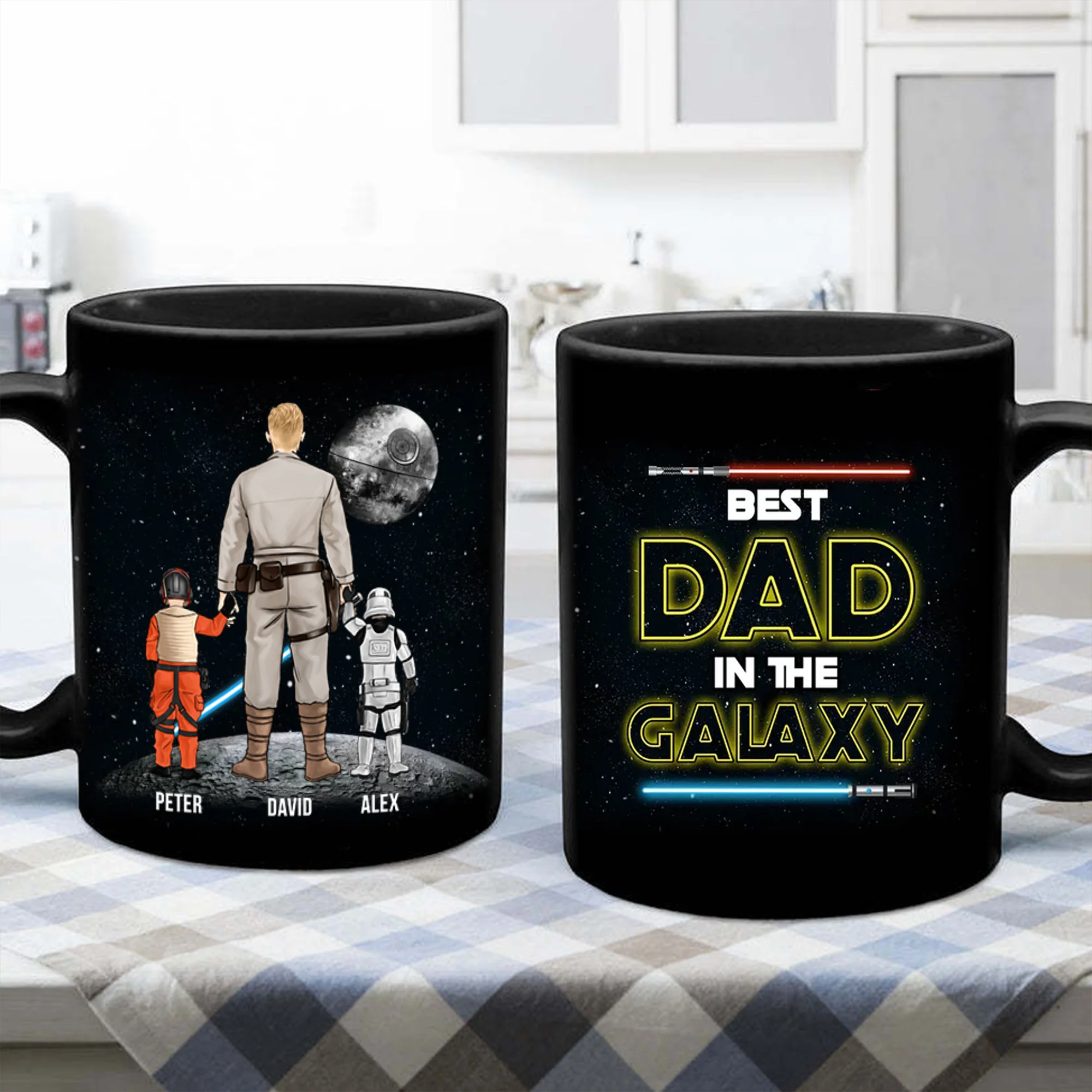 Stwa The Galaxy Of Me And My Dad - Gift For Father's Day - Personalized Black Mug - Image 3