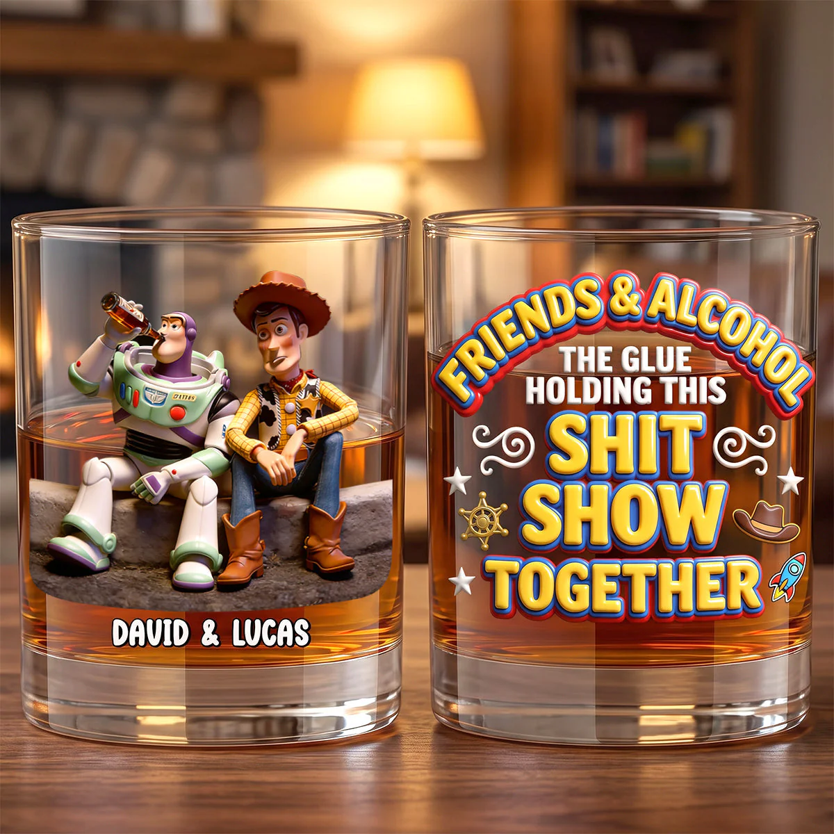 The Glue Holding This Shit Show Together - Personalized Whiskey Glass - Gift For Friend, Movie Fans - DSNY