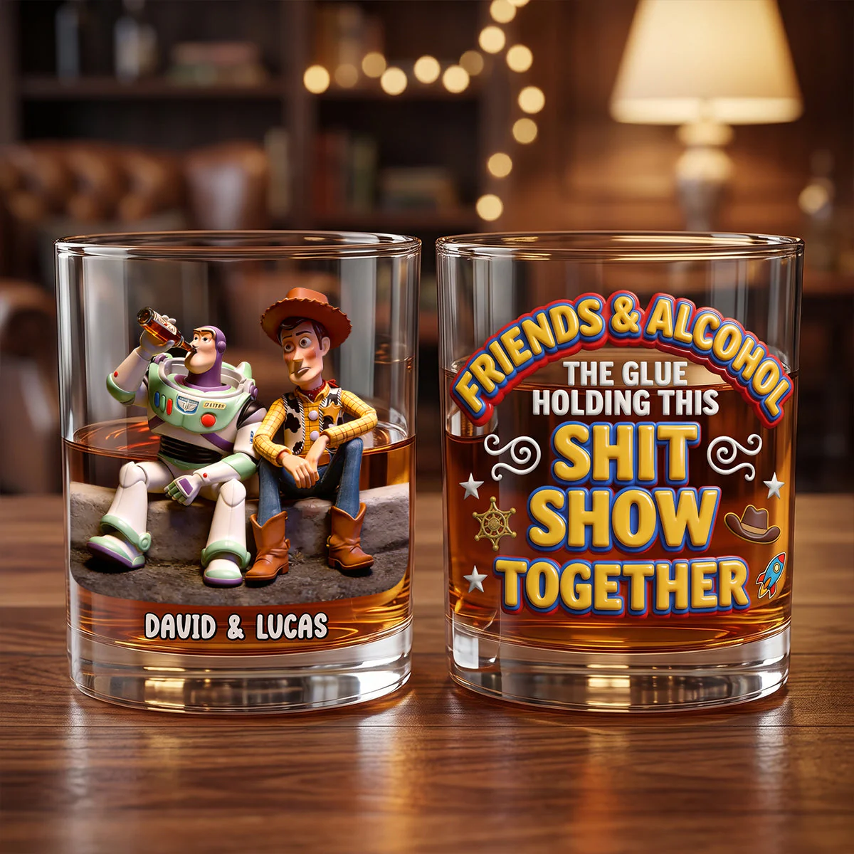 The Glue Holding This Shit Show Together - Personalized Whiskey Glass - Gift For Friend, Movie Fans - DSNY - Image 2