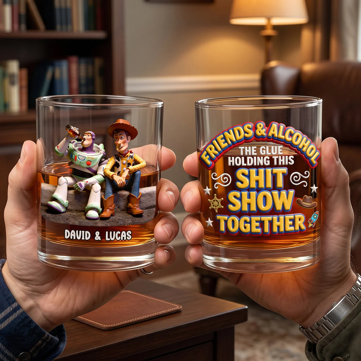 The Glue Holding This Shit Show Together - Personalized Whiskey Glass - Gift For Friend, Movie Fans - DSNY - Image 3