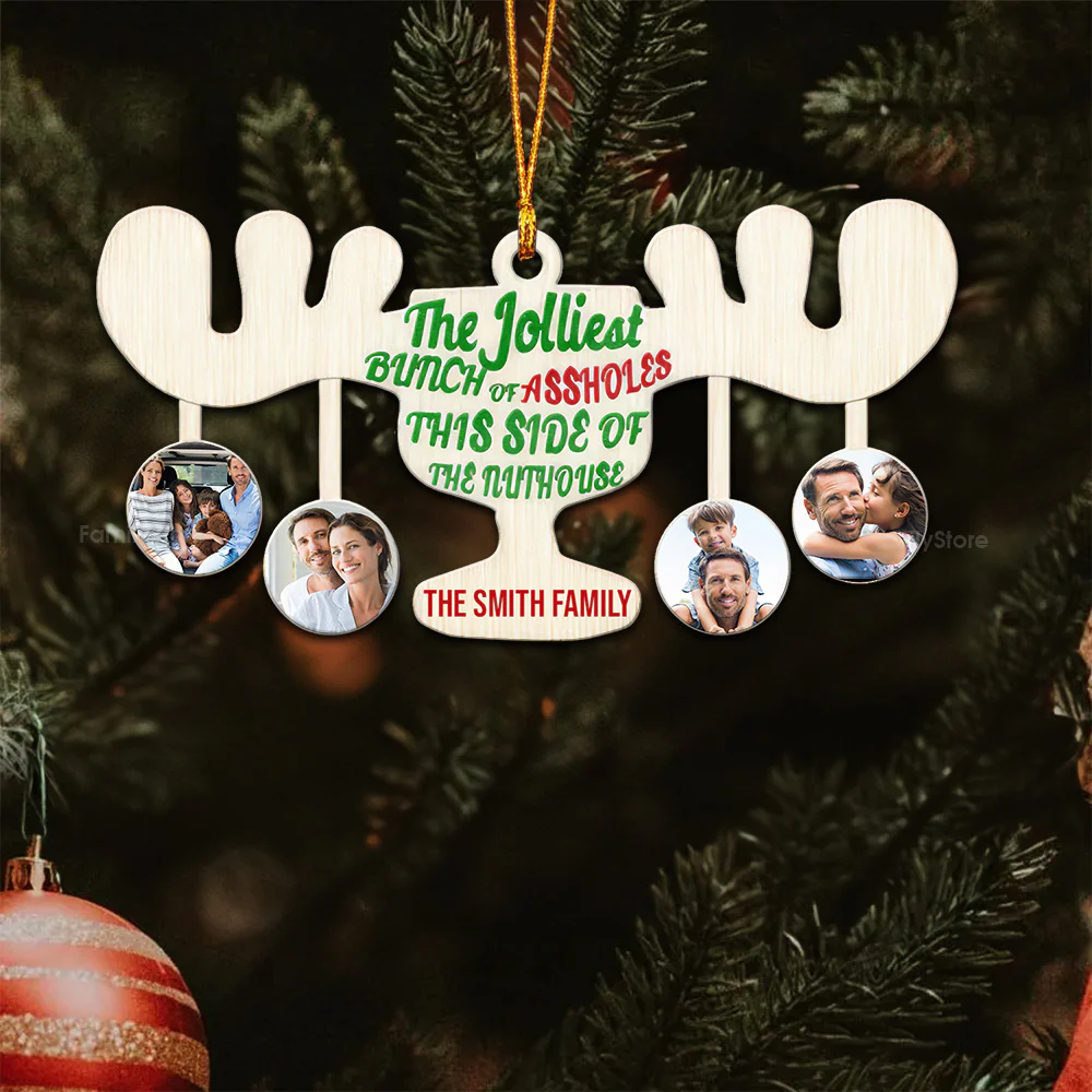 The Jolliest Bunch Of Assholes - Funny Gift For Family - Personalized Wood Ornament - NA94 - Image 4