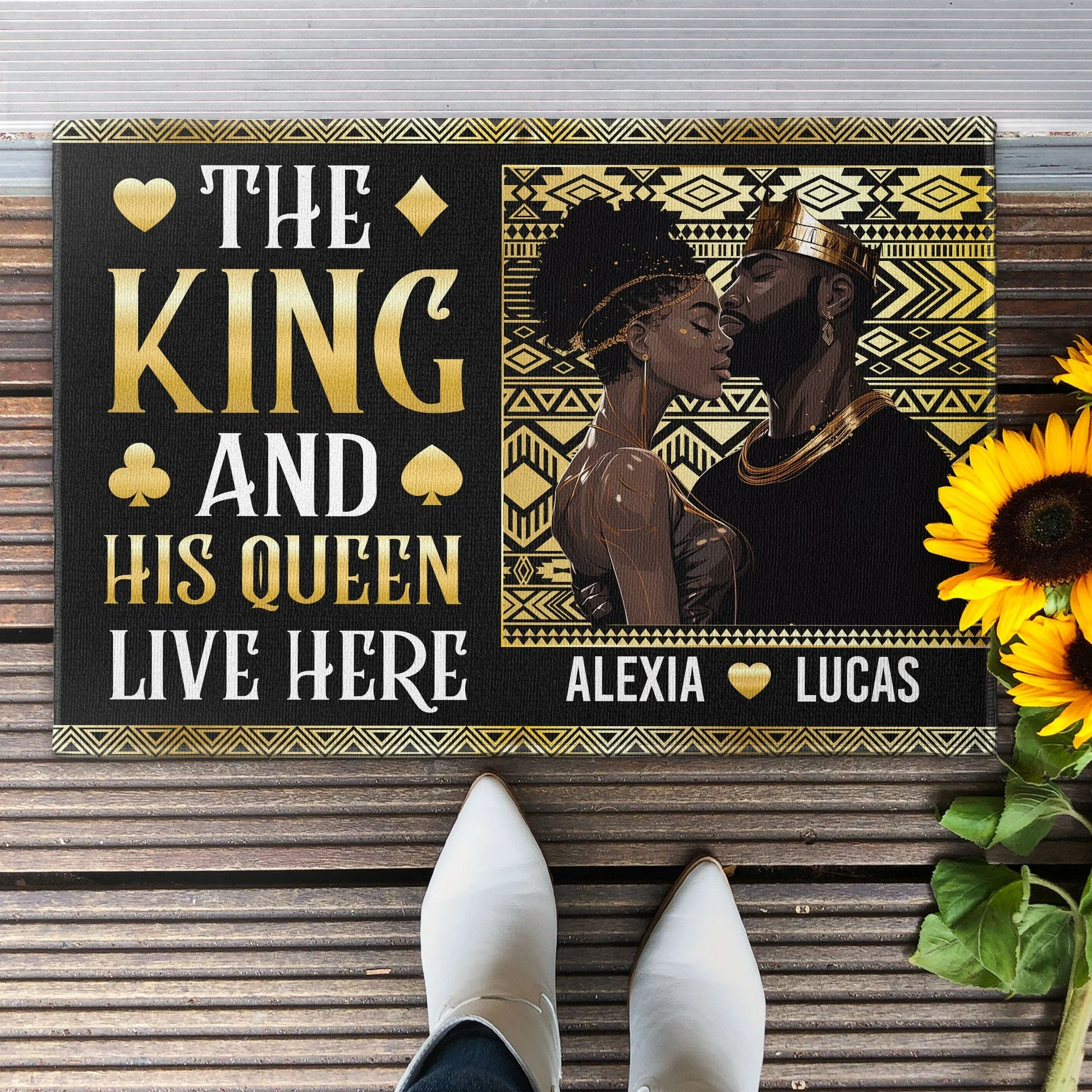 The King And His Queen Live Here - Personalized Doormat - Gift For Black Couple | GR5 HD95