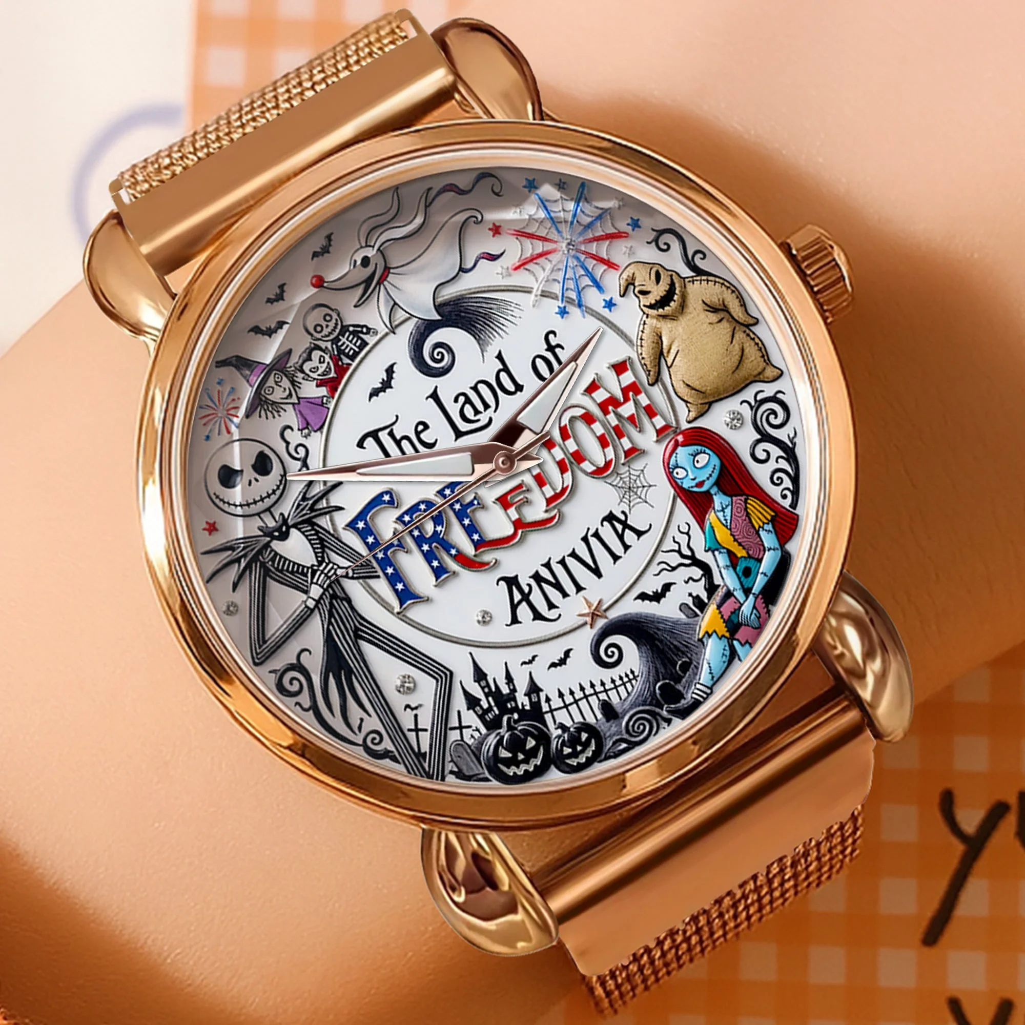 The Land Of Freedom - Personalized Women Hand Watch - Gift For Her, Patriots - Spooky HH01