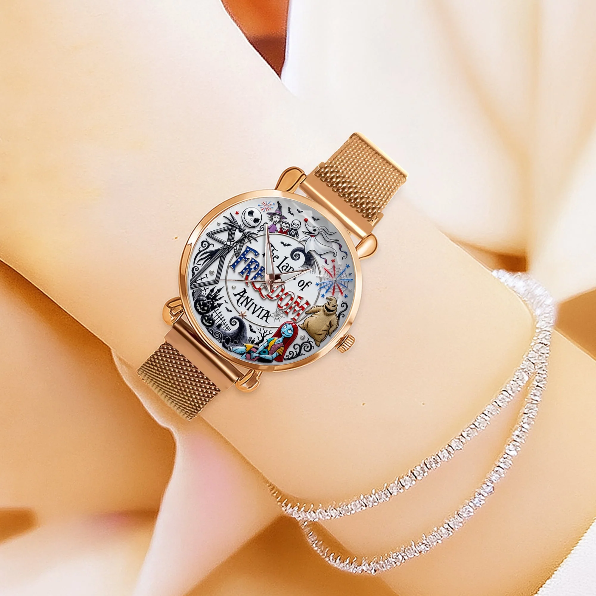 The Land Of Freedom - Personalized Women Hand Watch - Gift For Her, Patriots - Spooky HH01 - Image 3