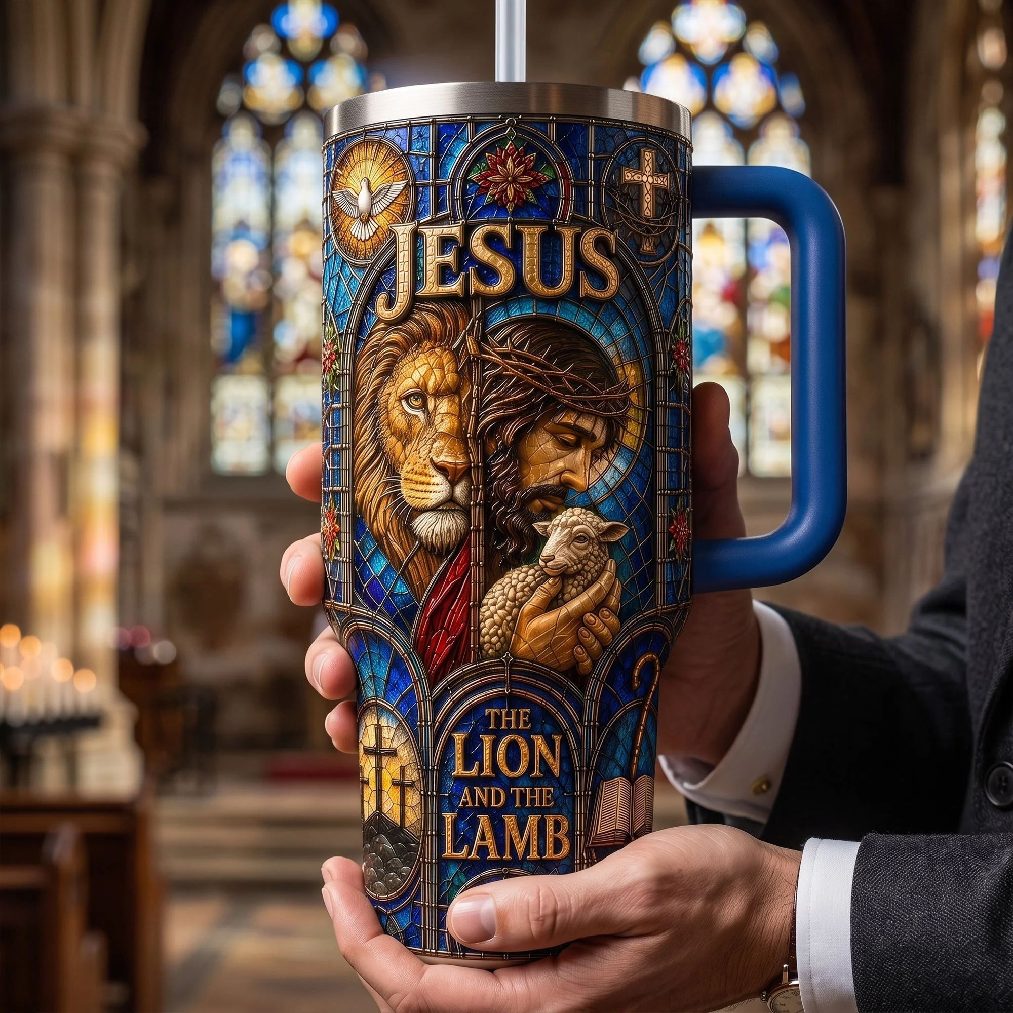 The Lion And The Lamp - Personalized Tumbler With Handle - Gift For Christians - Image 2