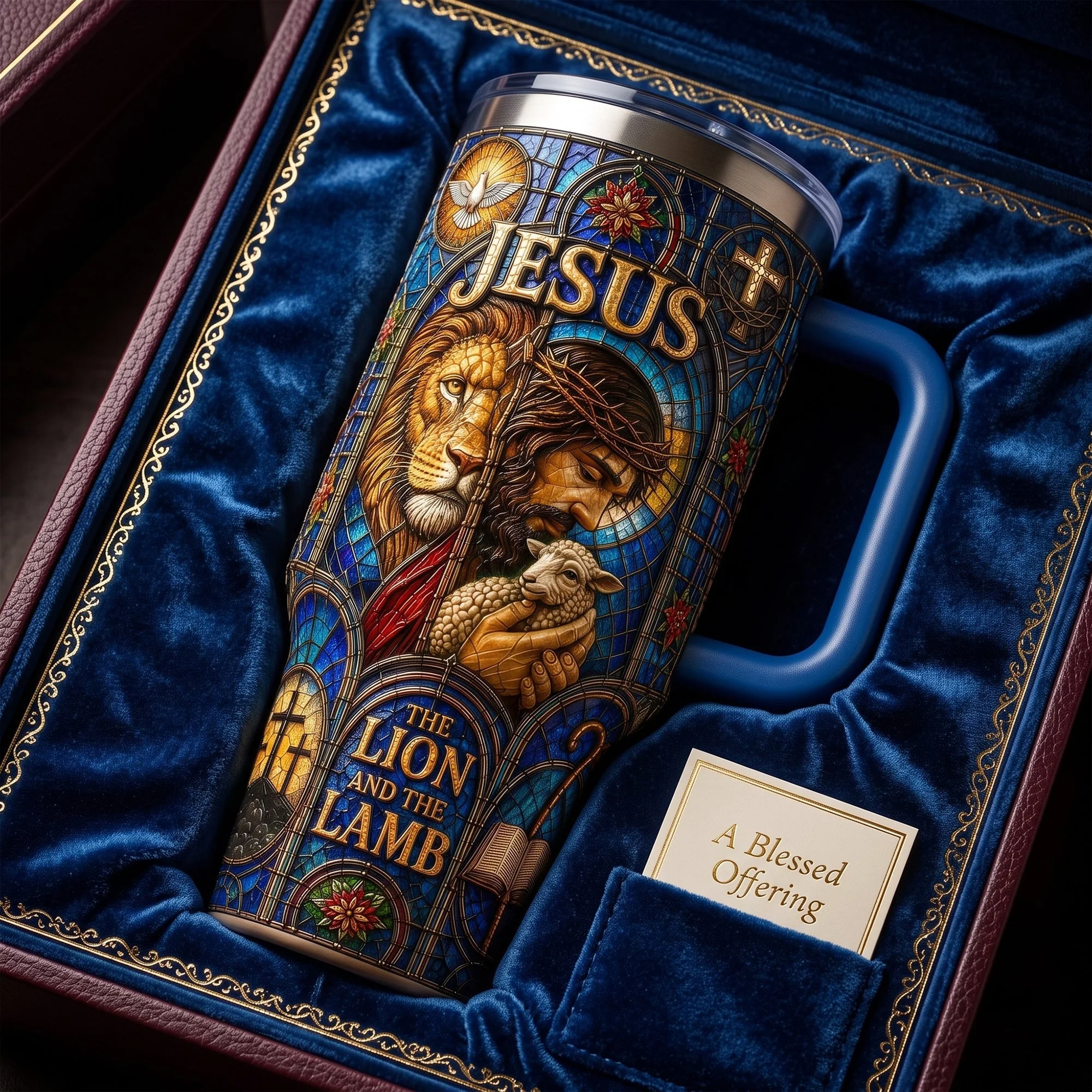 The Lion And The Lamp - Personalized Tumbler With Handle - Gift For Christians - Image 4