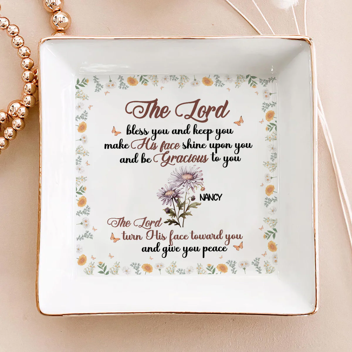The Lord Bless You And Keep You - Personalized Jewelry Dish - Gift For Grandma, Mom, Girlfriend, Wife, Bestie, Sister NH96