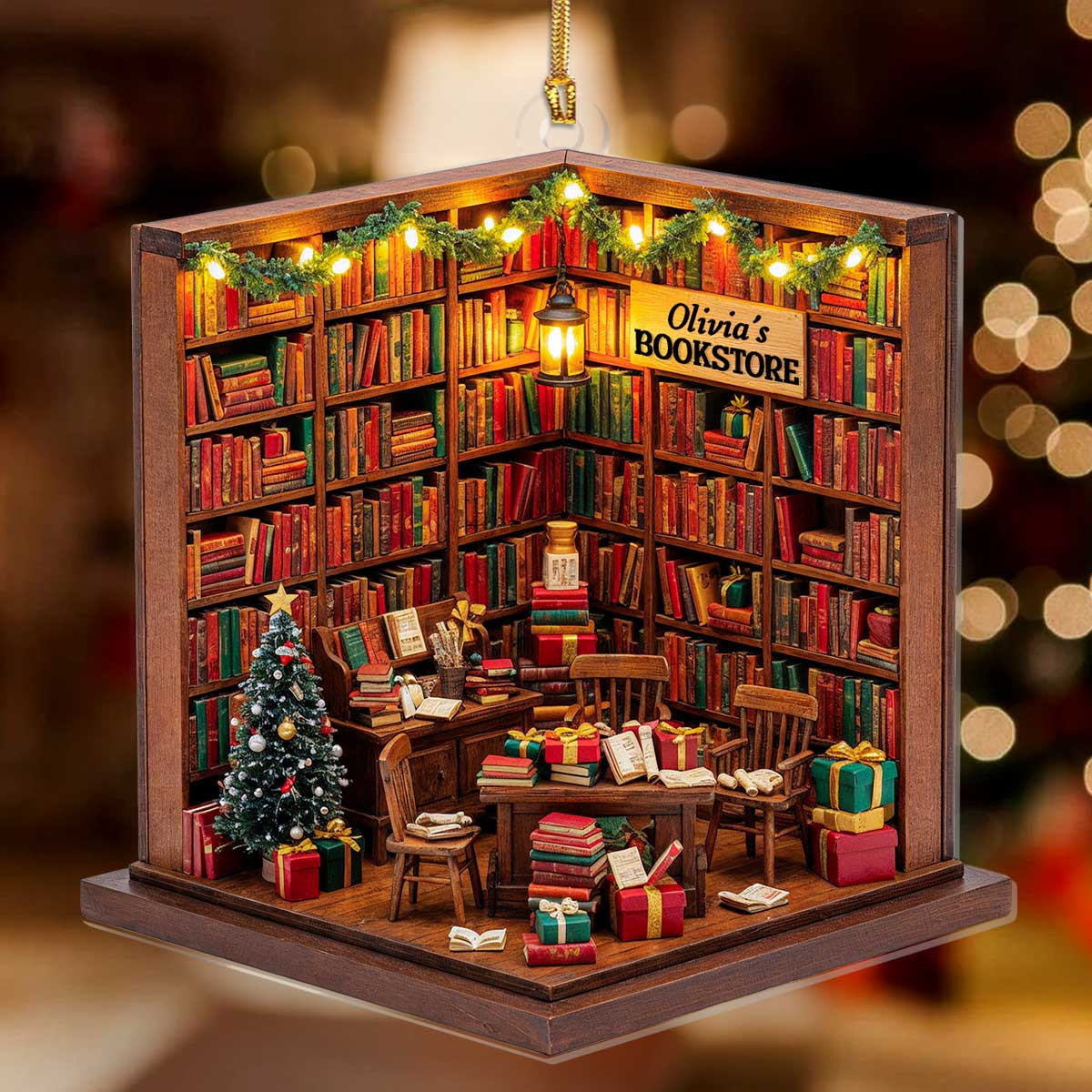The Old Town Bookstore - Personalized Acrylic Ornament - Christmas Gift For Book Lovers HH01 - Image 2