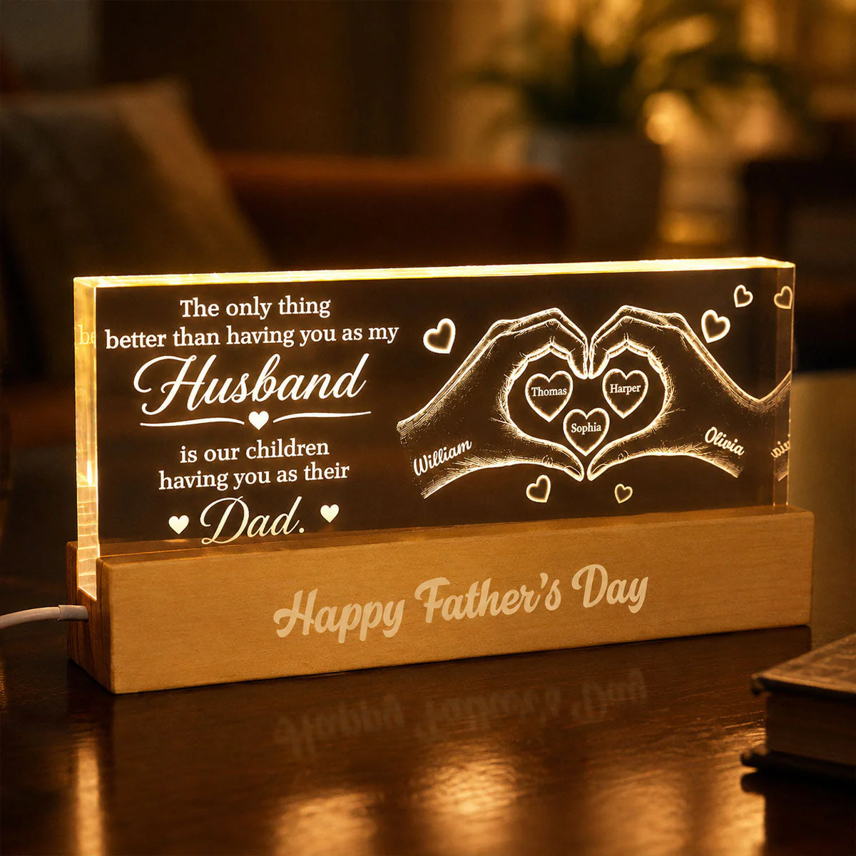 The Only Thing Having You As My Husband Hearts in Hands - Personalized 3D Led Light - Gift For Dad