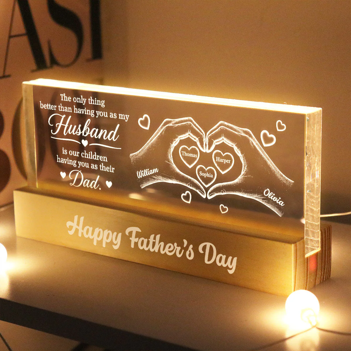 The Only Thing Having You As My Husband Hearts in Hands - Personalized 3D Led Light - Gift For Dad - Image 2