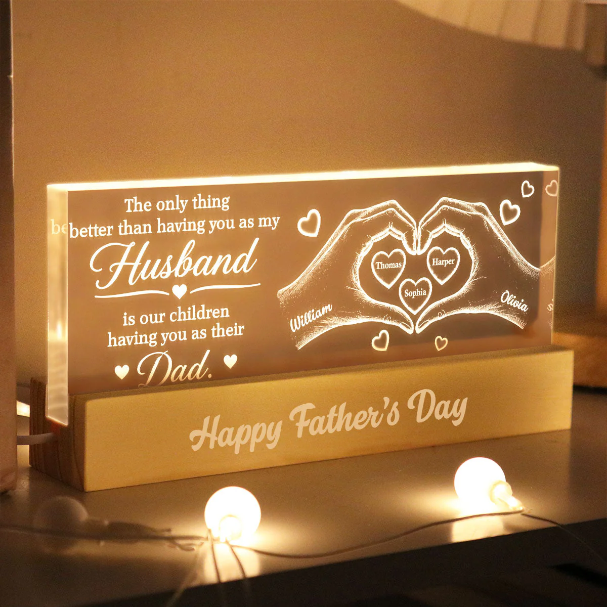 The Only Thing Having You As My Husband Hearts in Hands - Personalized 3D Led Light - Gift For Dad - Image 3