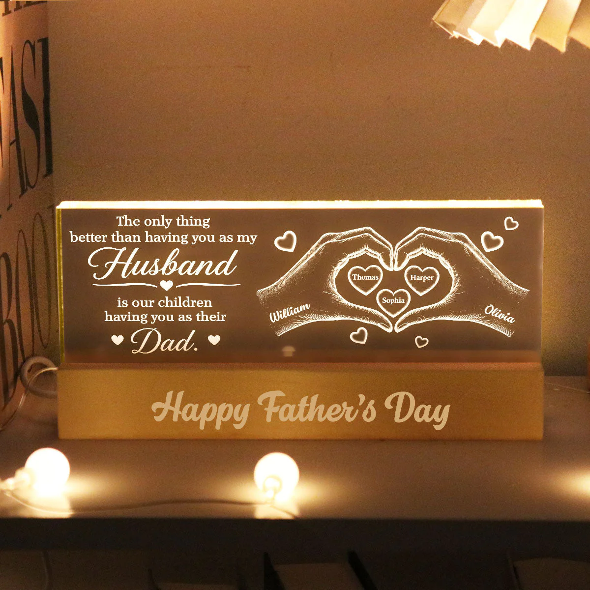 The Only Thing Having You As My Husband Hearts in Hands - Personalized 3D Led Light - Gift For Dad - Image 4