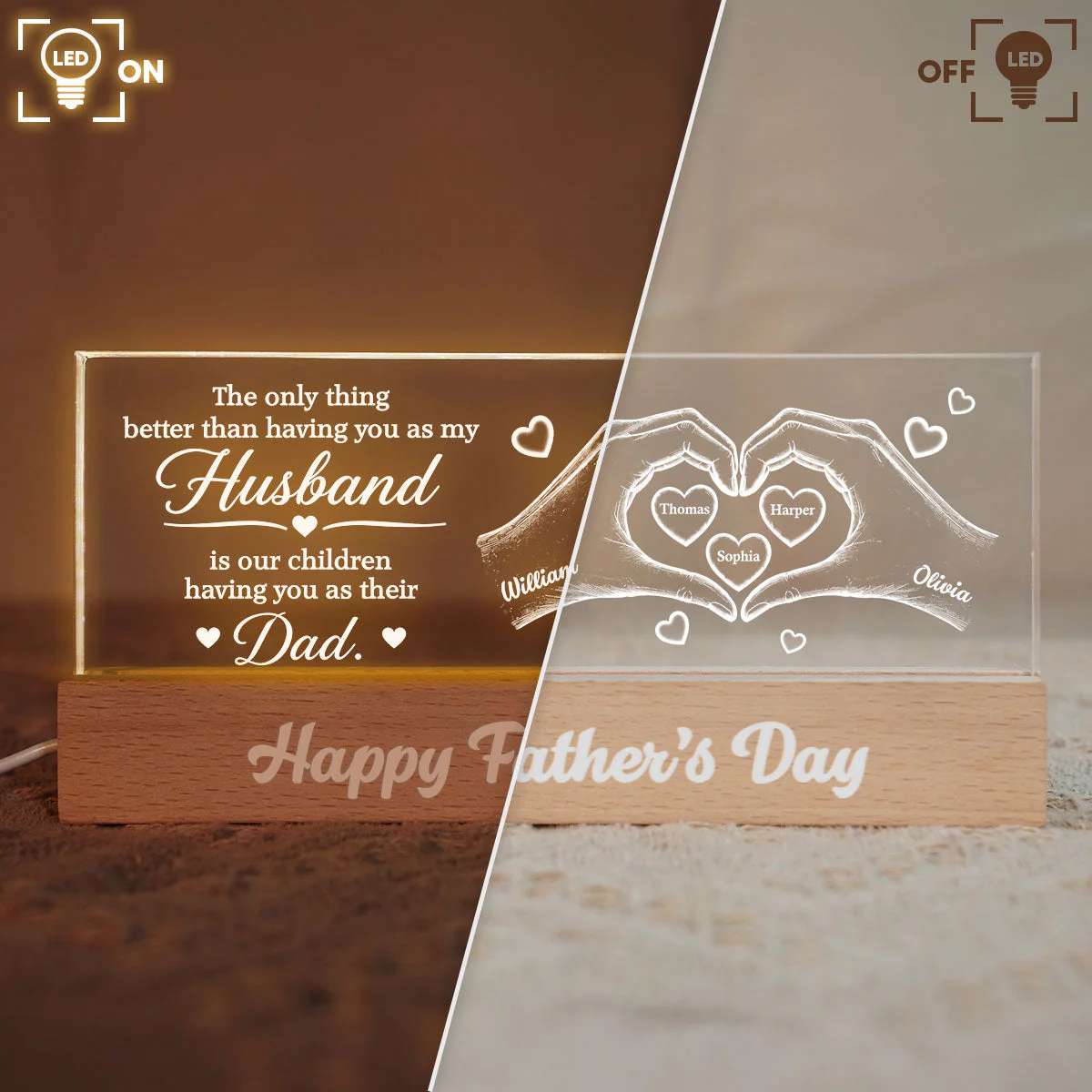 The Only Thing Having You As My Husband Hearts in Hands - Personalized 3D Led Light - Gift For Dad - Image 5